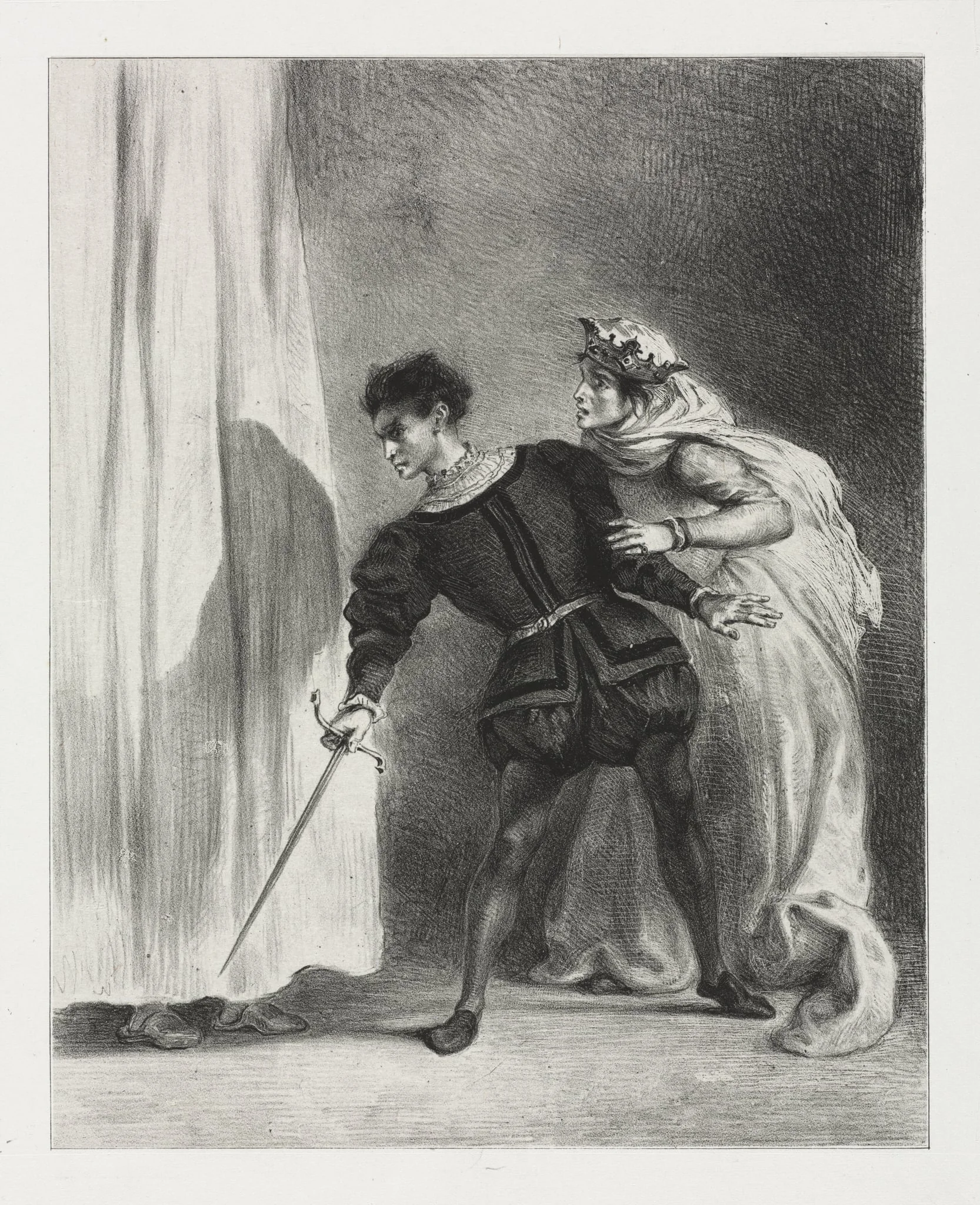 Hamlet:  The Murder of Polonius, by Eugène Delacroix, 1834
