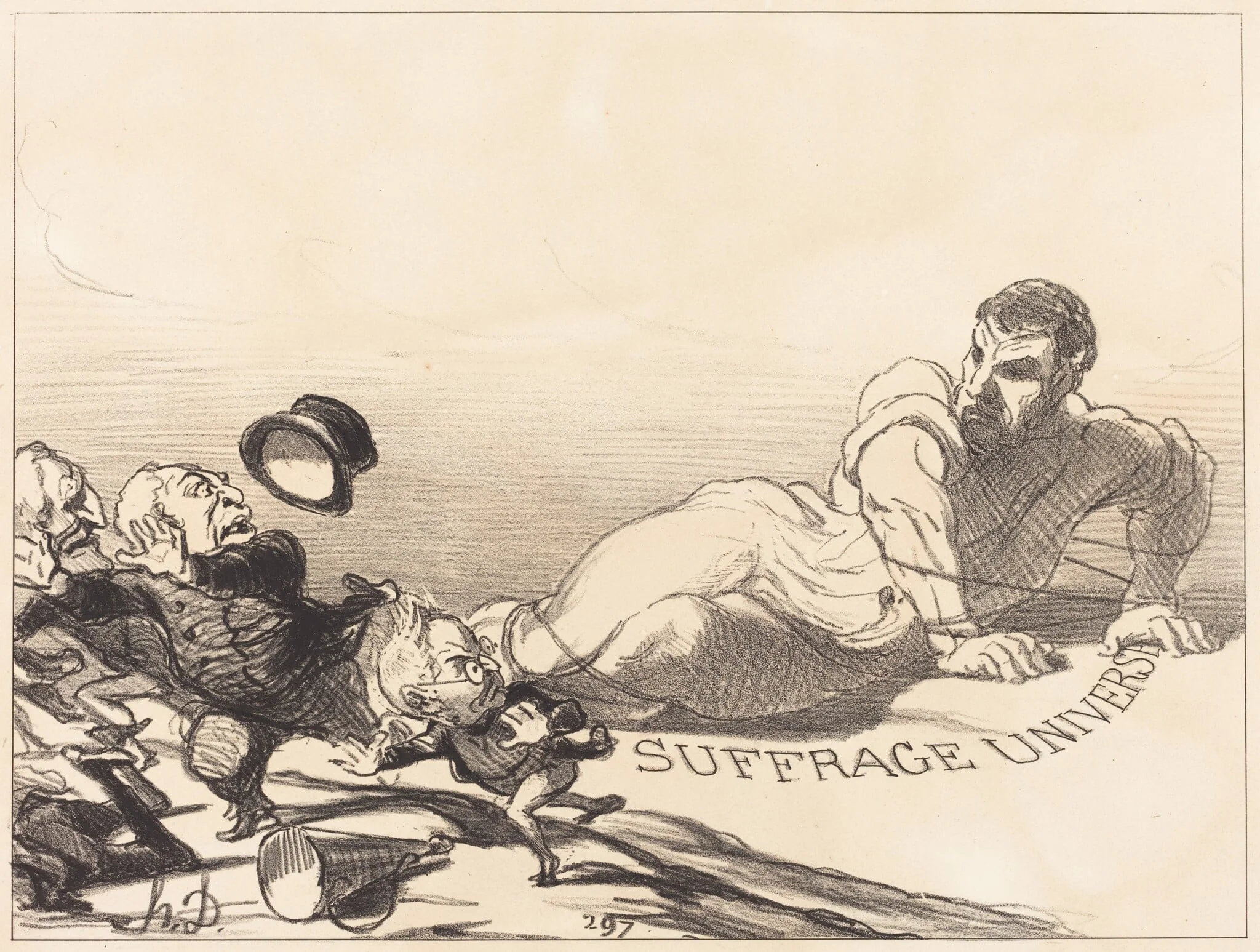 Une Panique de Lilliputiens..., by Honoré Daumier, ink, 1851