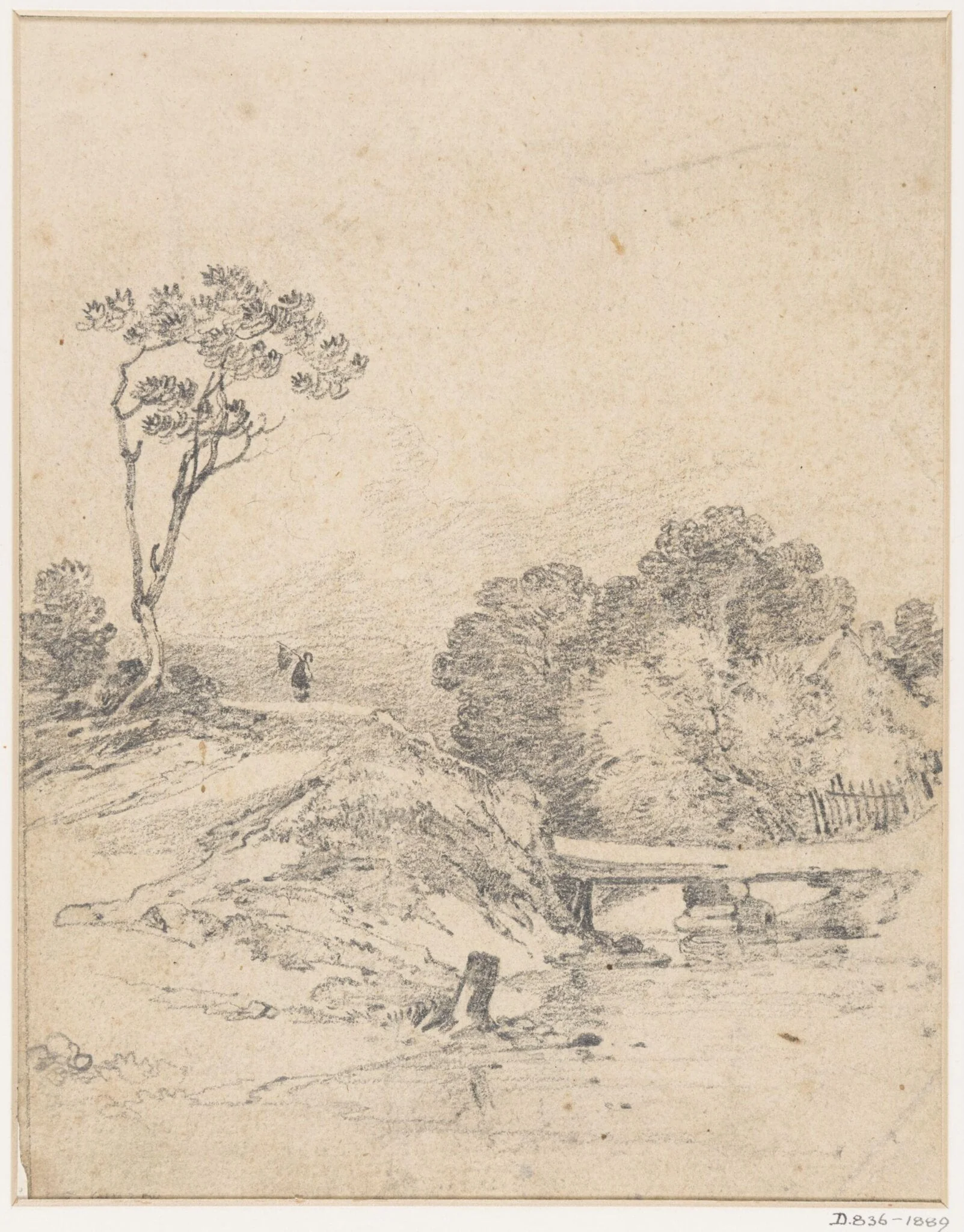 Landscape : a rustic bridge over a stream, by John Sell Cotman, 1800