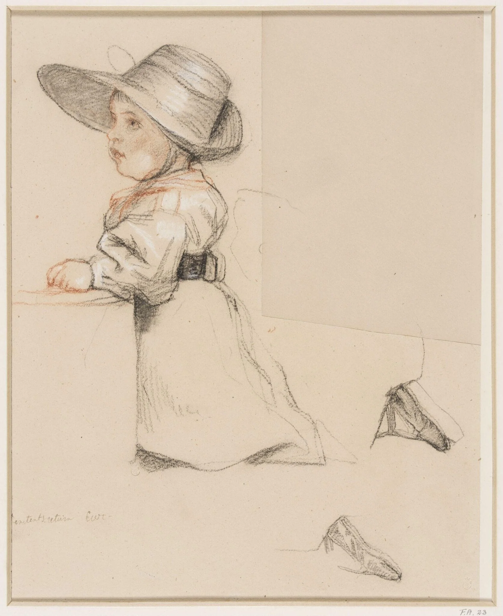 Study of a kneeling child, by Charles West Cope, chalk, 1850