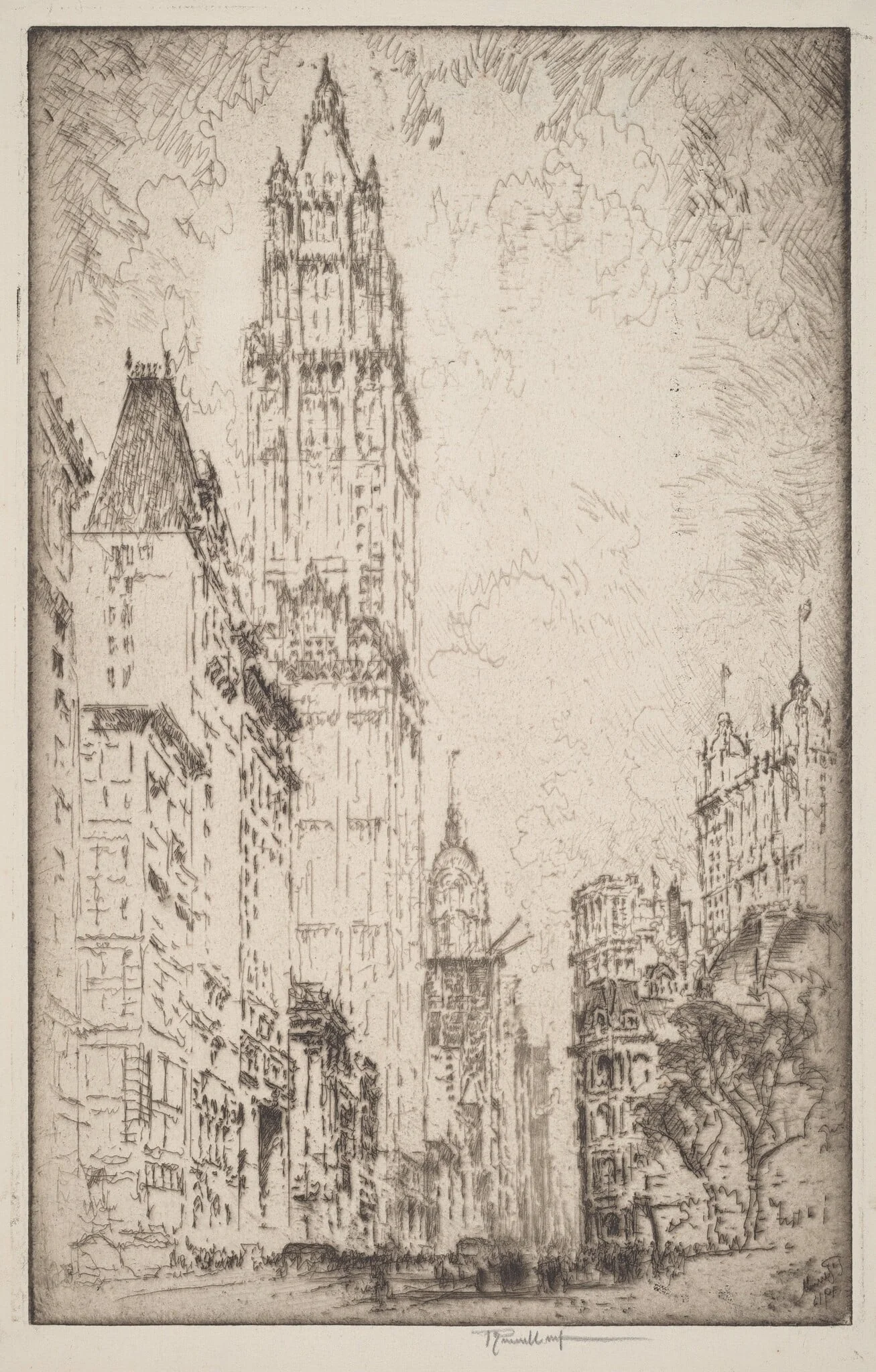 The Woolworth Building, by Joseph Pennell, ink, 1915