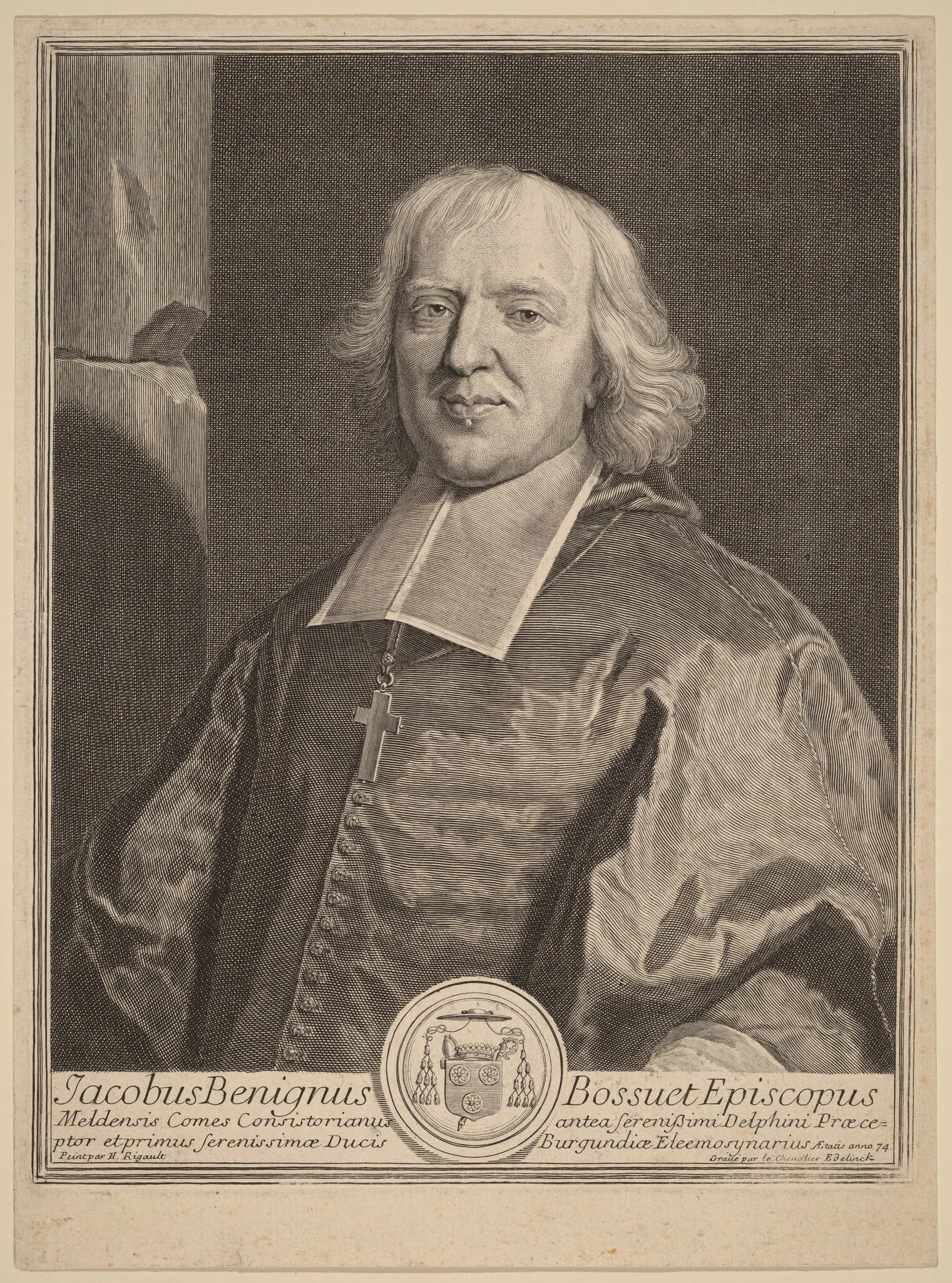 Jacques Benigne Bossuet, by Gerard Edelinck, ink, 1674