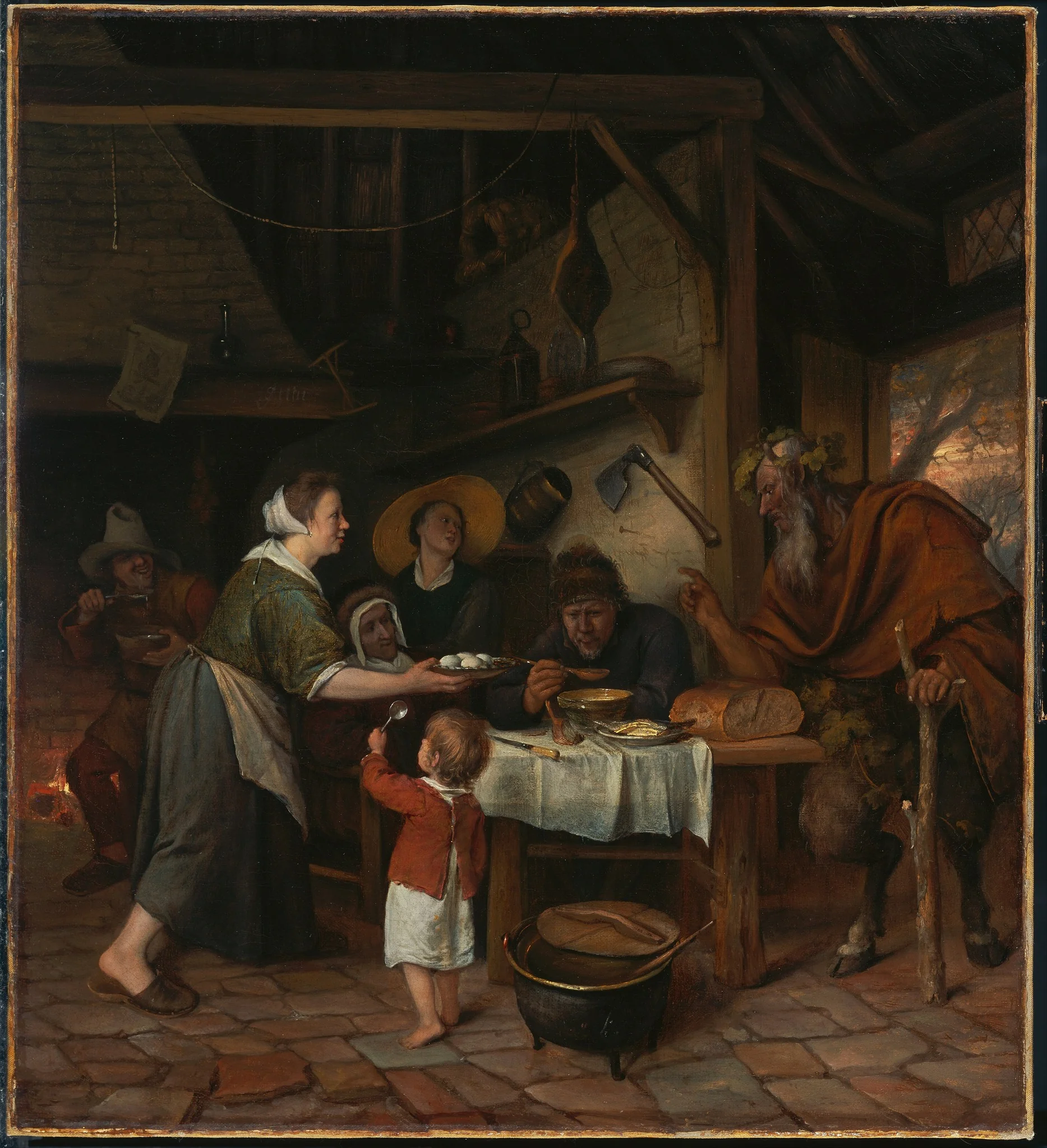 The Satyr and the Peasant Family, by Jan Steen, oil, 1660
