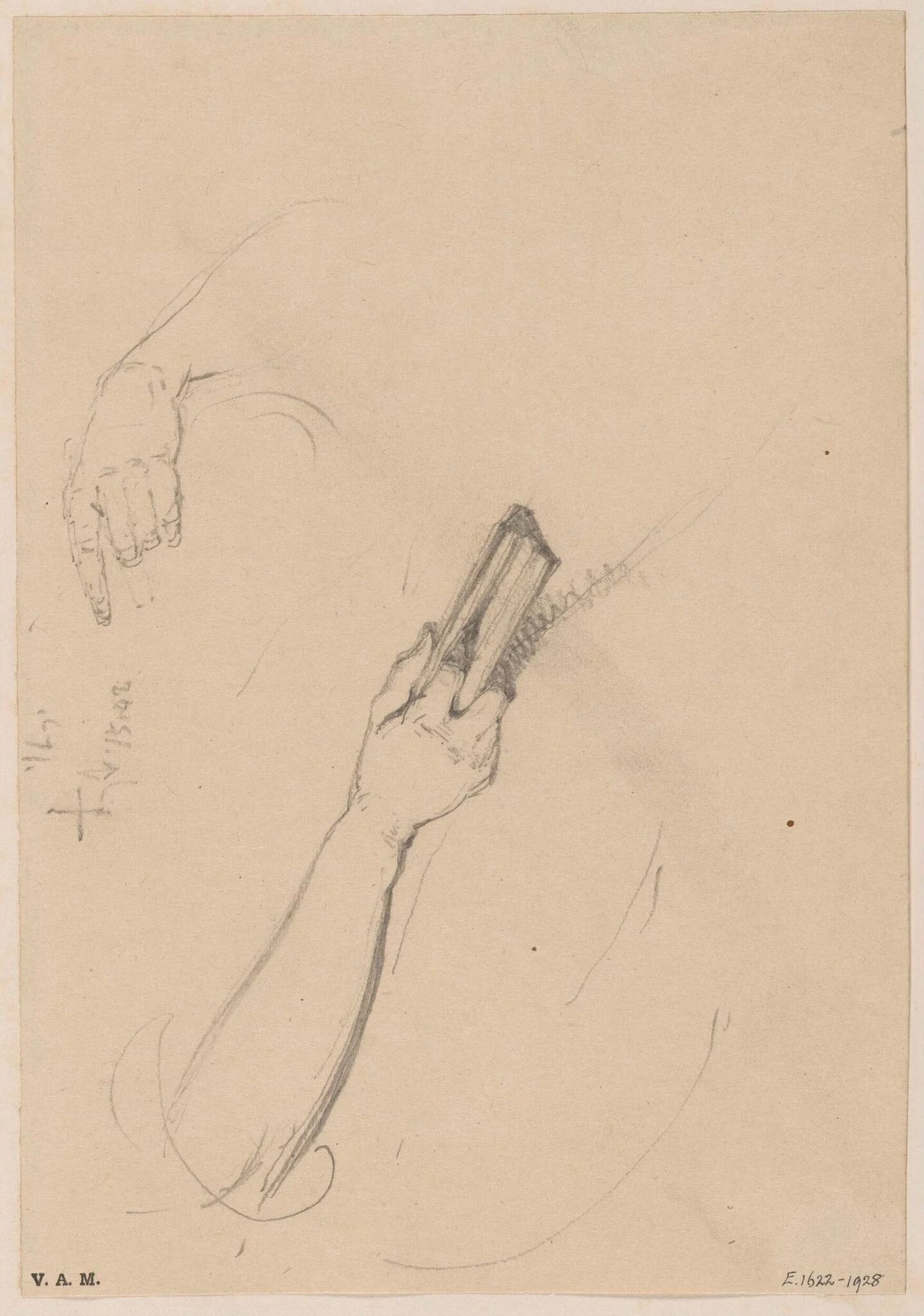 Studies of arms and hands, one holding a book, by George Chinnery, 8