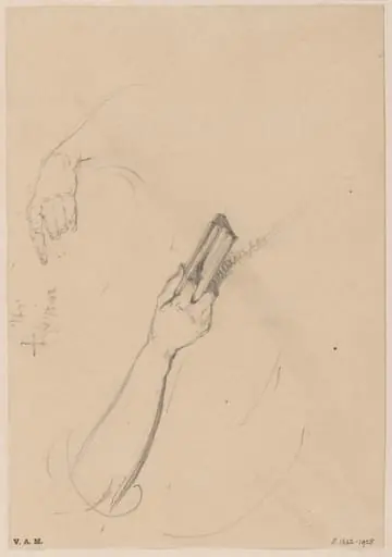 Studies of arms and hands, one holding a book
