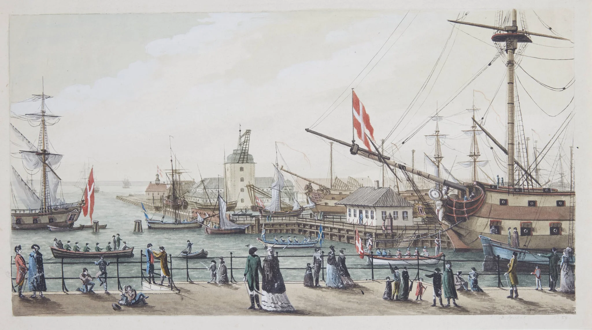 Danske krigsskibe og svensk chalup ved Toldboden i København, by Unknown, unspecified, 1795