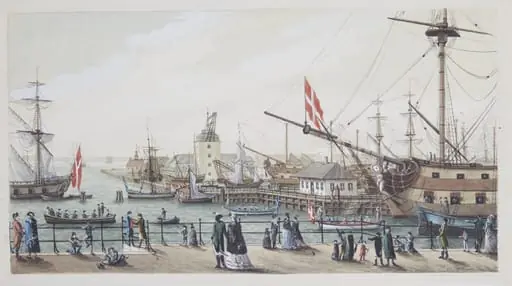 Danske krigsskibe og svensk chalup ved Toldboden i København