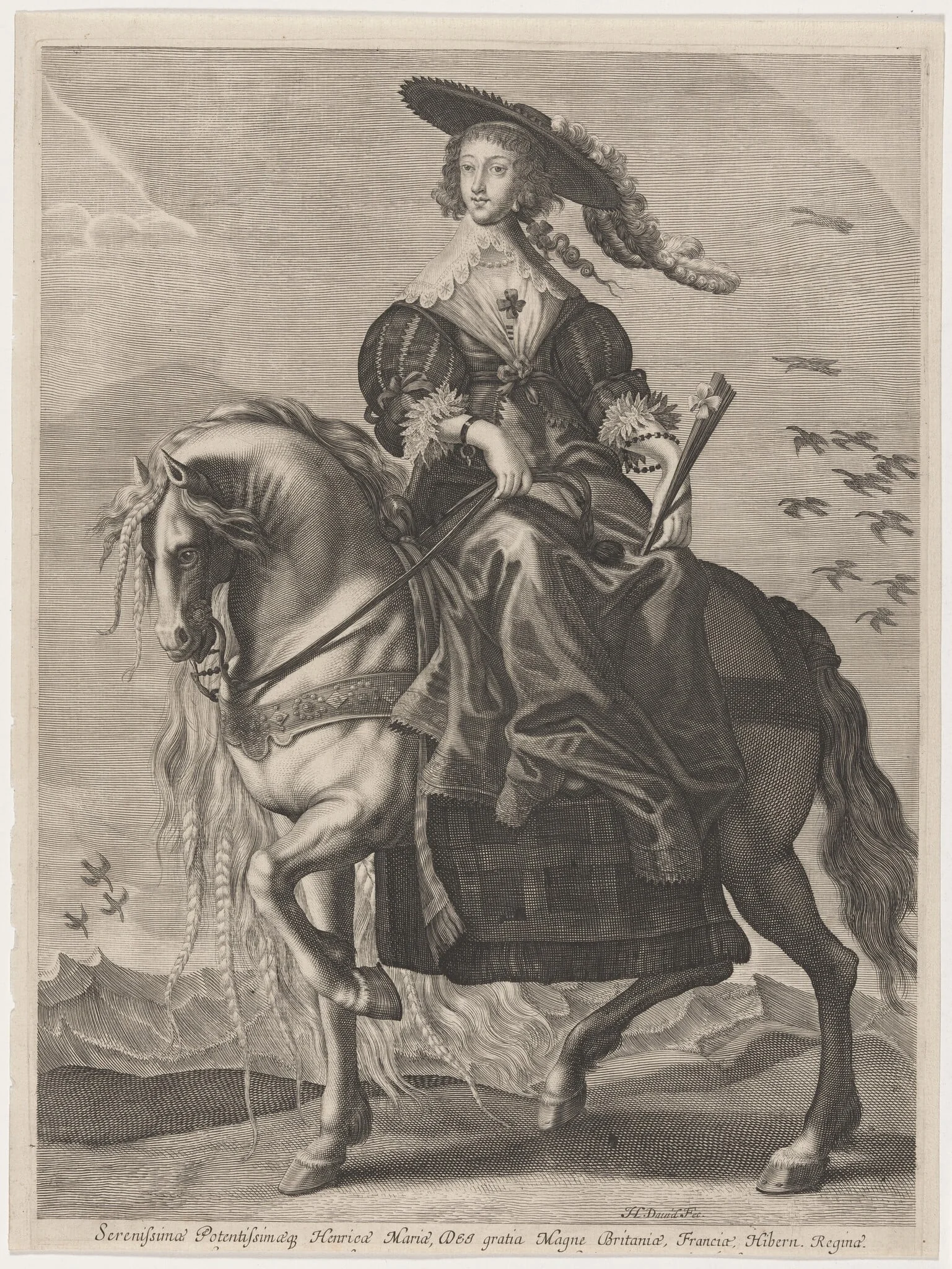 Henrietta Maria, Queen of Charles I, by Jerome David, ink, 1638