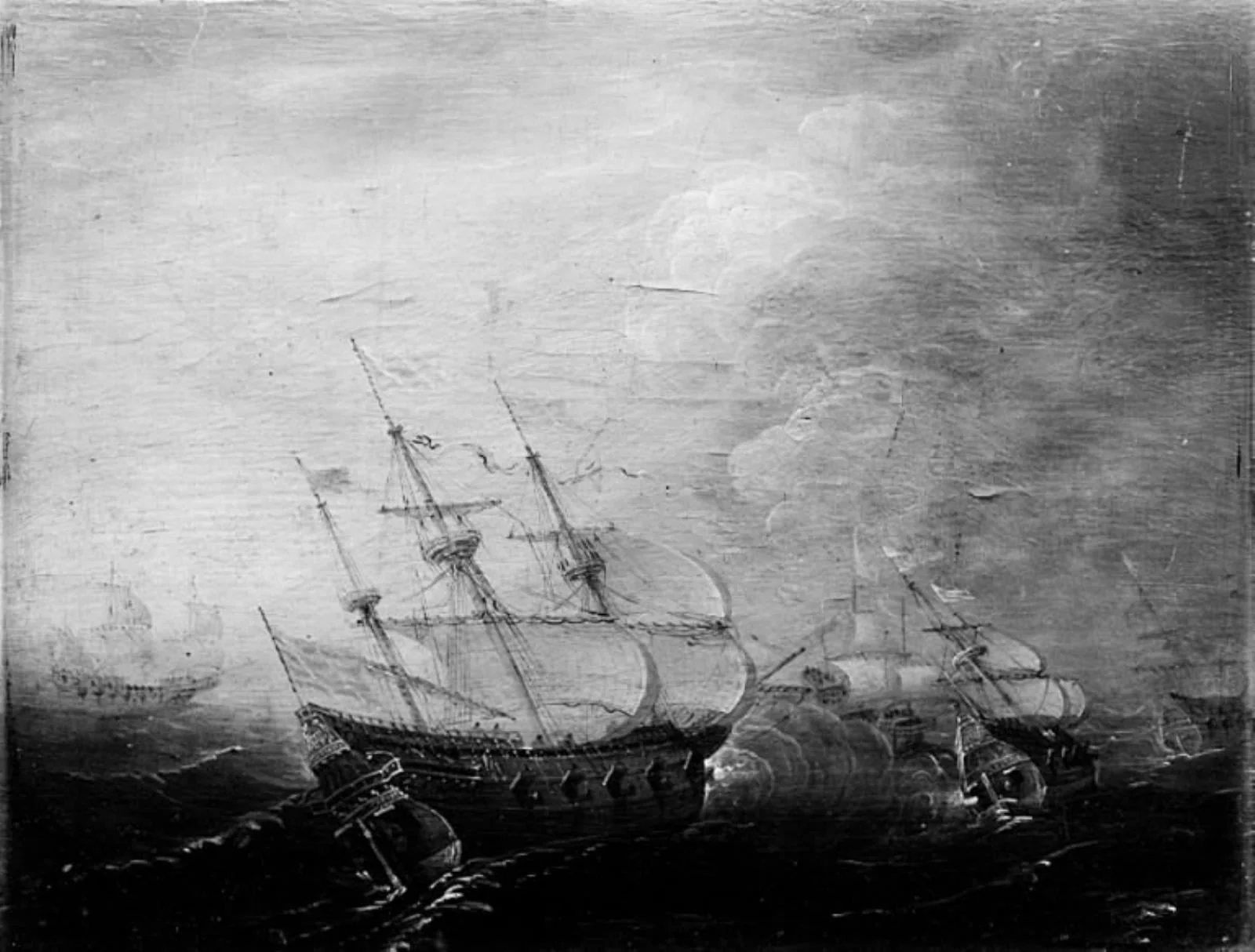 Fight between two Ships on Rough Sea, by Unknown, 1850