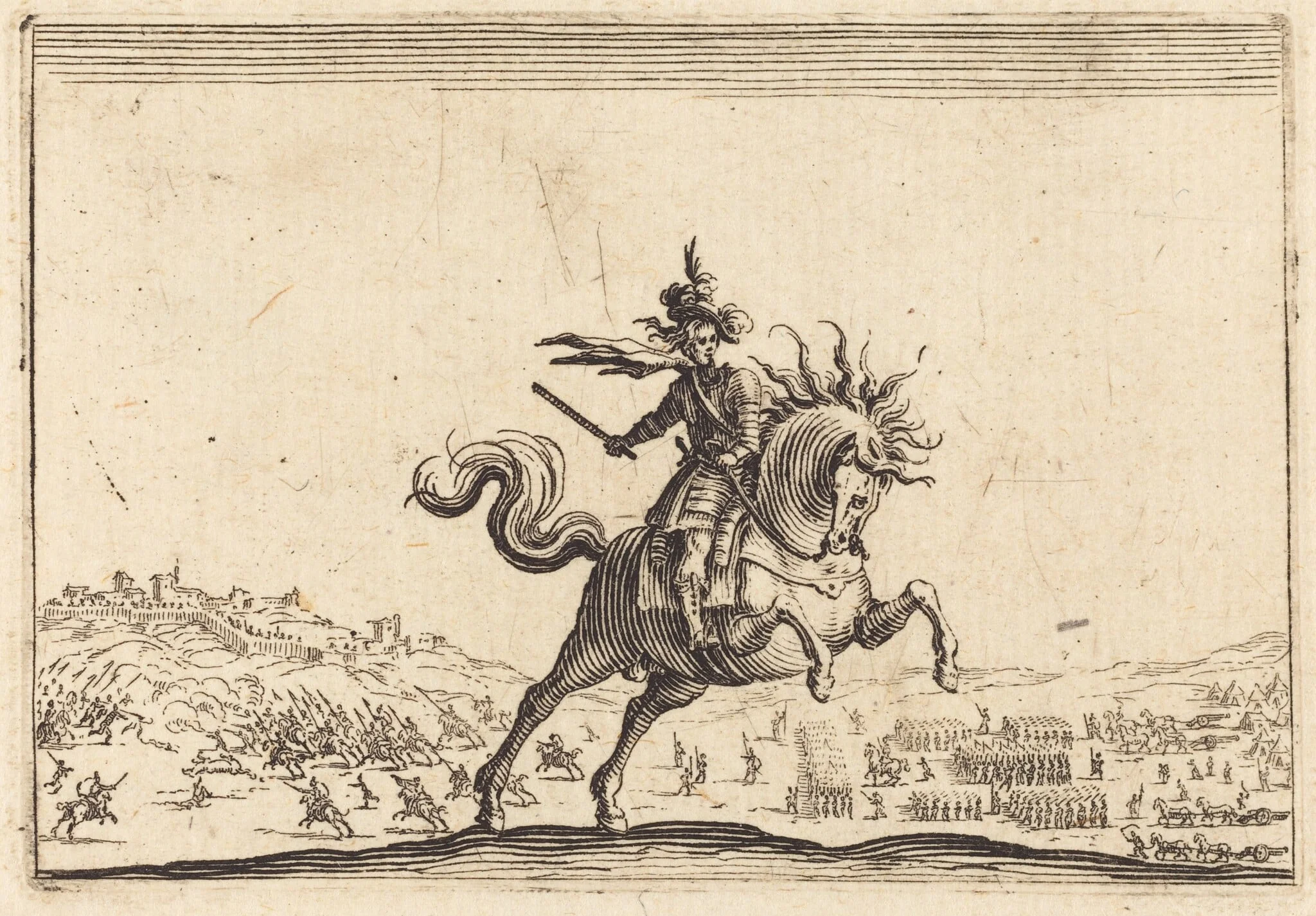 Military Commander on Horseback, by Jacques Callot, ink, 1622