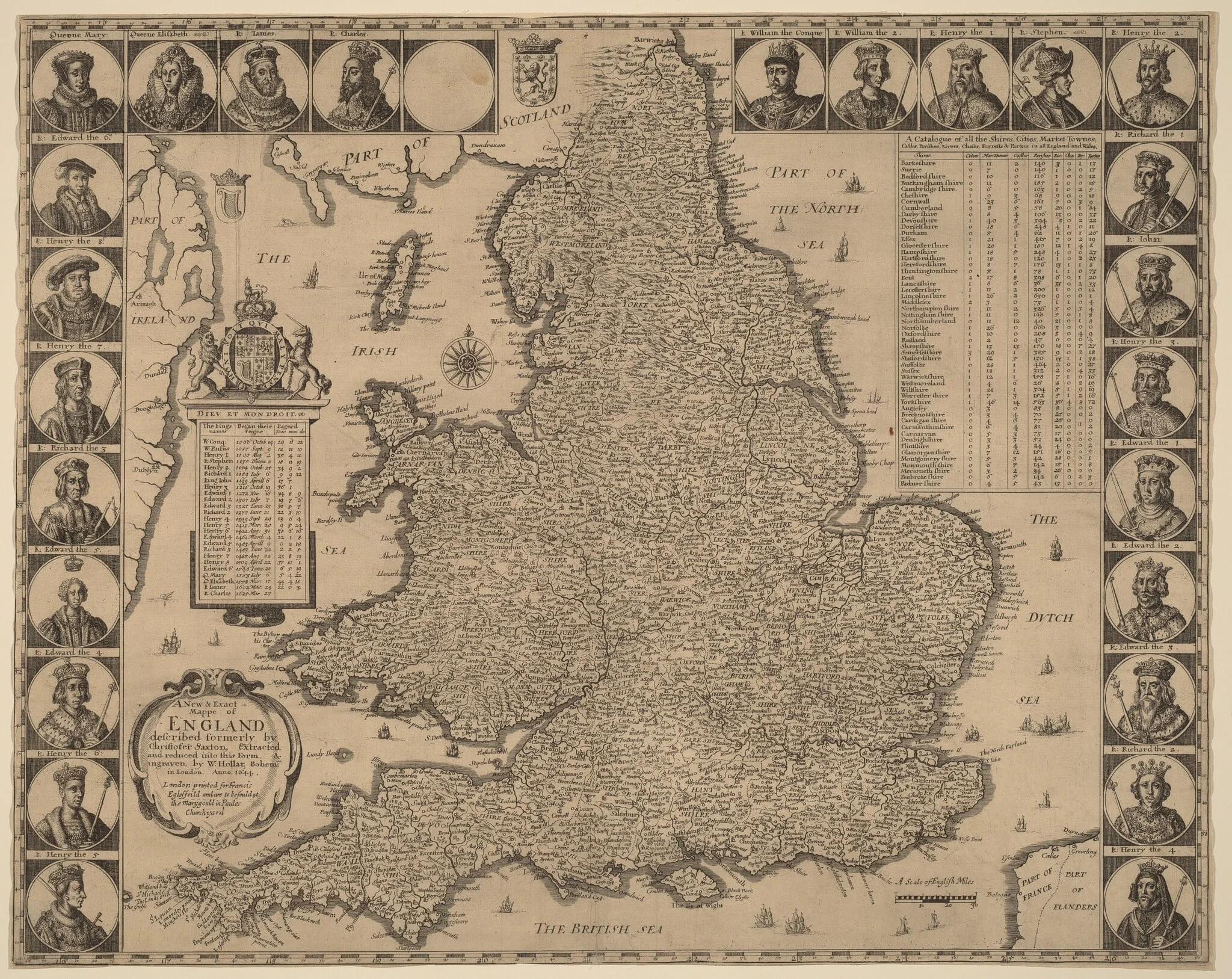 A New and Exact Mappe of England, by Wenceslaus Hollar, ink, 1644