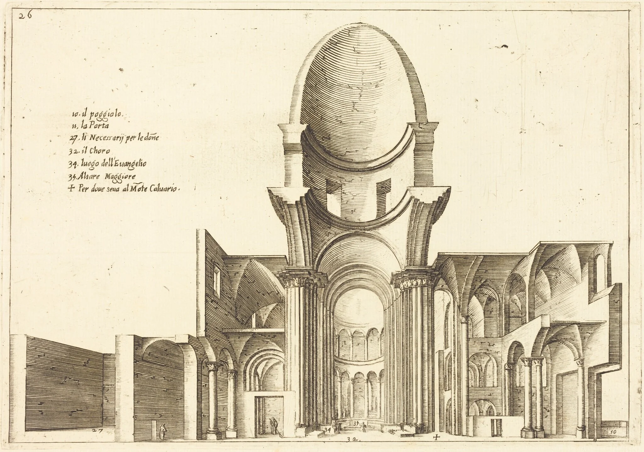 Cross-Section of a Church, by Jacques Callot, ink, 1619