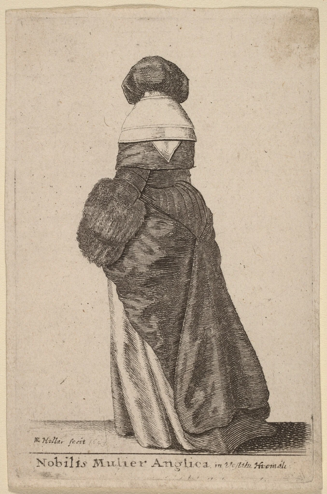 Nobilis Mulier Anglica, in Vestitu Hiemali, by Wenceslaus Hollar, ink, 1643