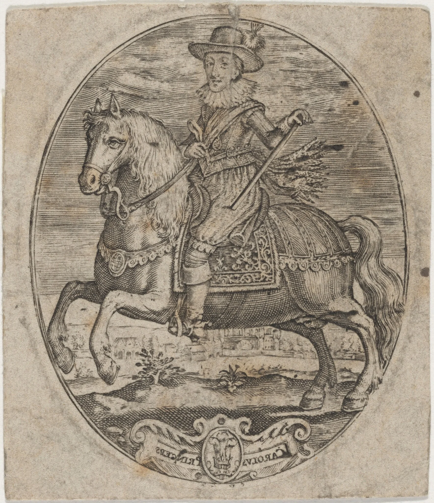 Charles I, King of England, on Horseback, by Simon van de Passe, ink, 1621