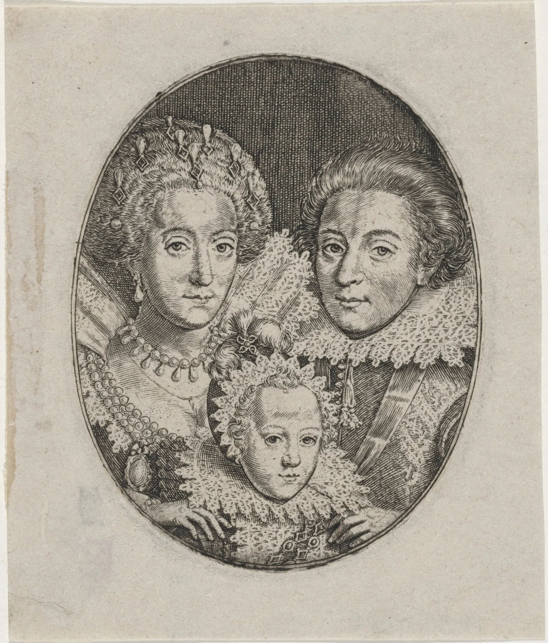 Frederick V, Elizabeth, and Prince Frederick Henry, by Simon van de Passe, ink, 1621