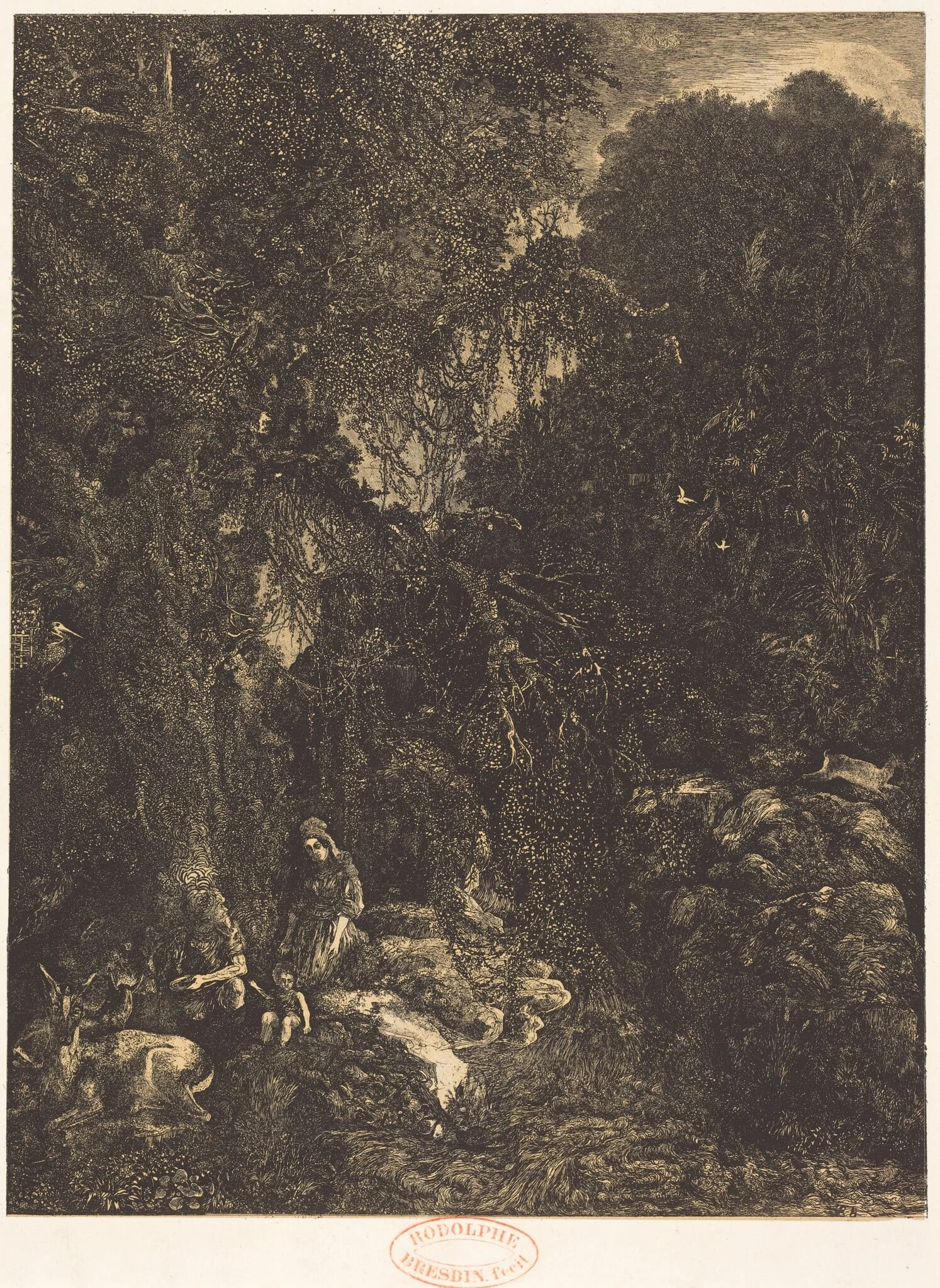 The Holy Family with the Does, by Rodolphe Bresdin, ink, 1878