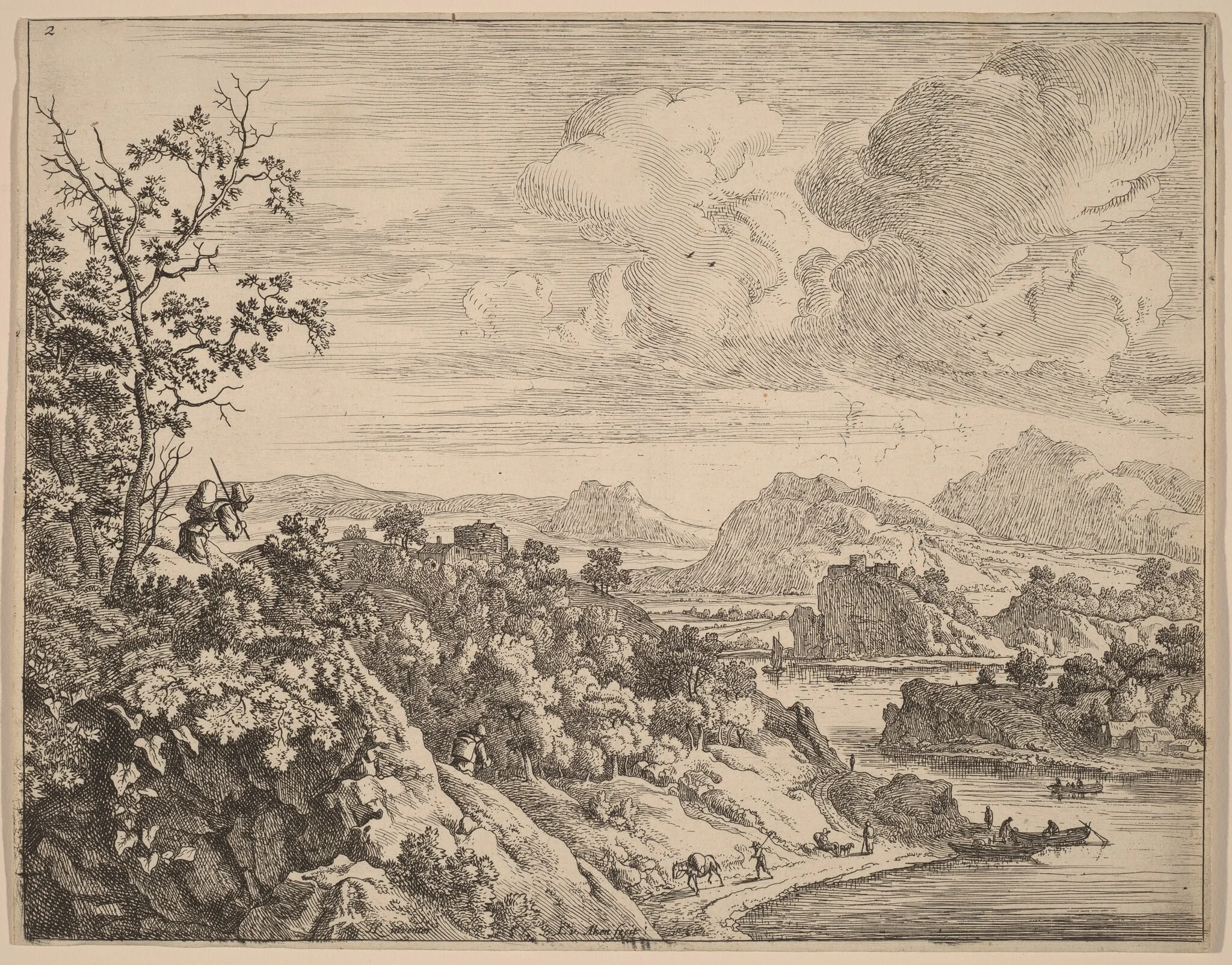 View of the River Rhine, by Jan van Aken, ink, 1638