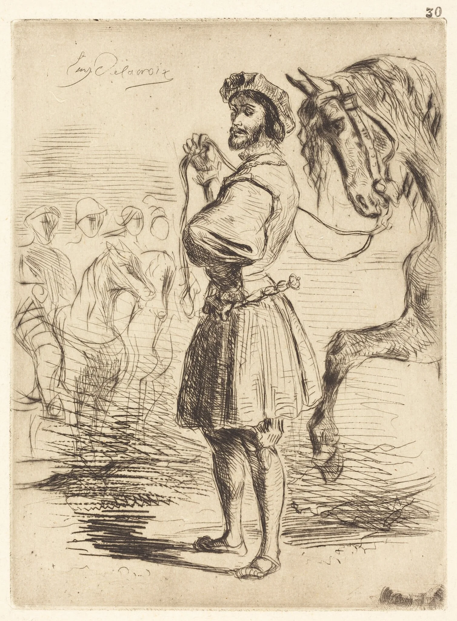 A Lord from the Period of Francis I (Un Seigneur de temps de François Ier), by Eugène Delacroix, ink, 1833
