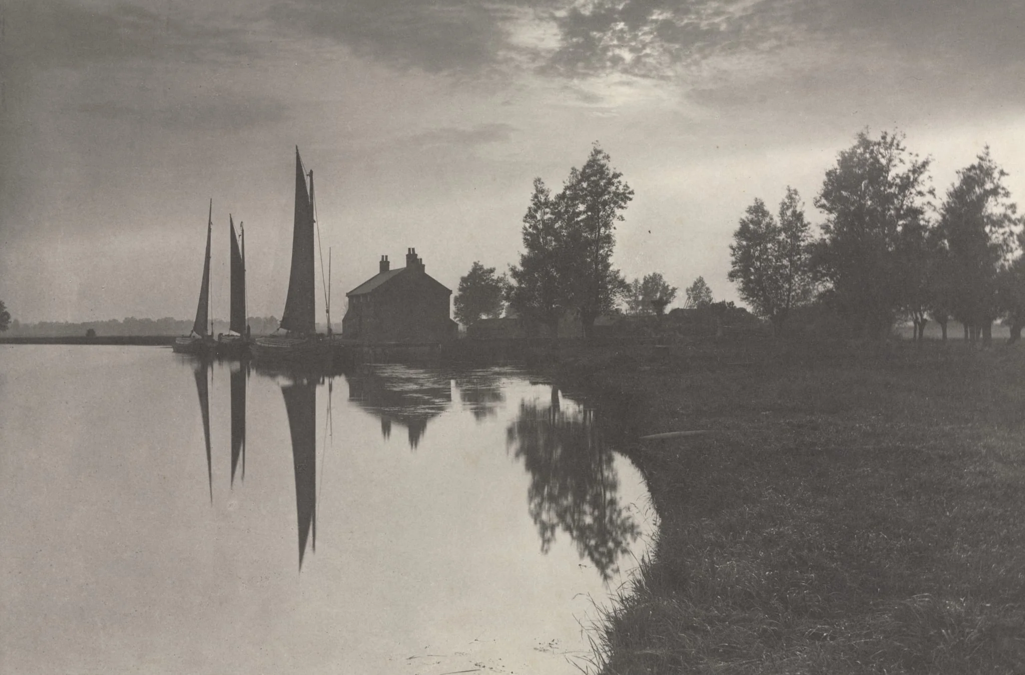 Cantley: Wherries Waiting for the Turn of the Tide, by Peter Henry Emerson, 1886
