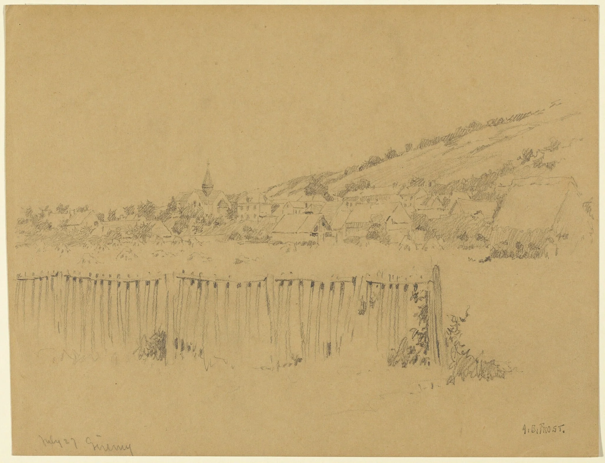 View of Giverny, by Arthur B. Frost, graphite, 1908