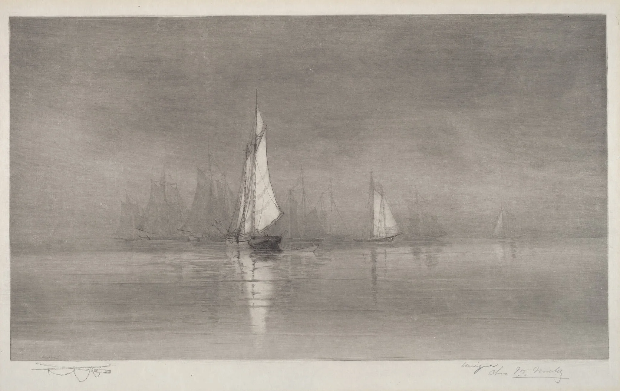 Untitled (Harbor Scene with Sailboats)