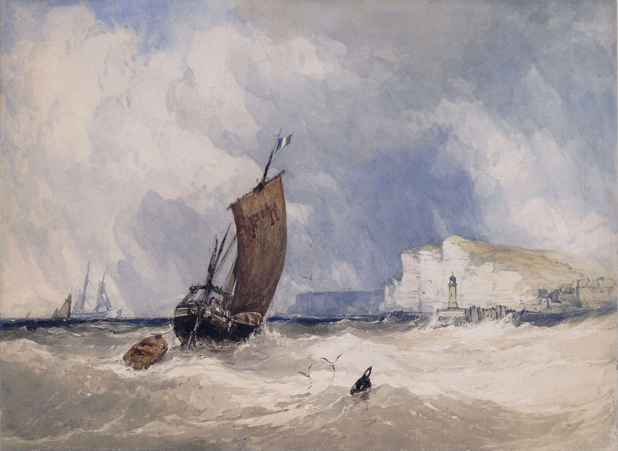 The Pilot-Boat off Fécamp, Normandy, by Charles Bentley, watercolor, 1842