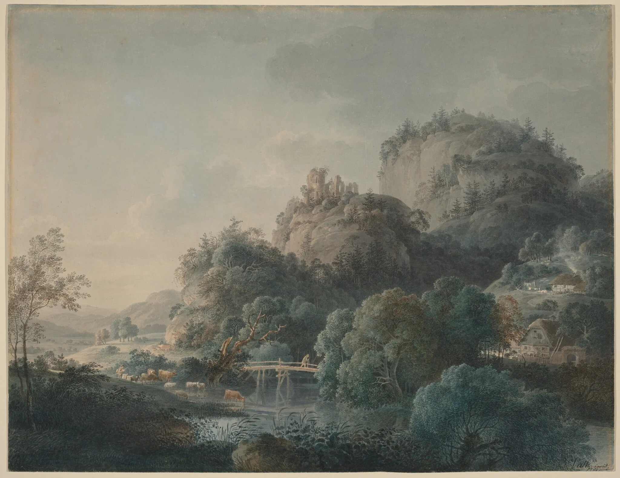 The Ruins of the Monastery of Oybin in the Zittau Mountains, by Philipp Veith, ink, 1792