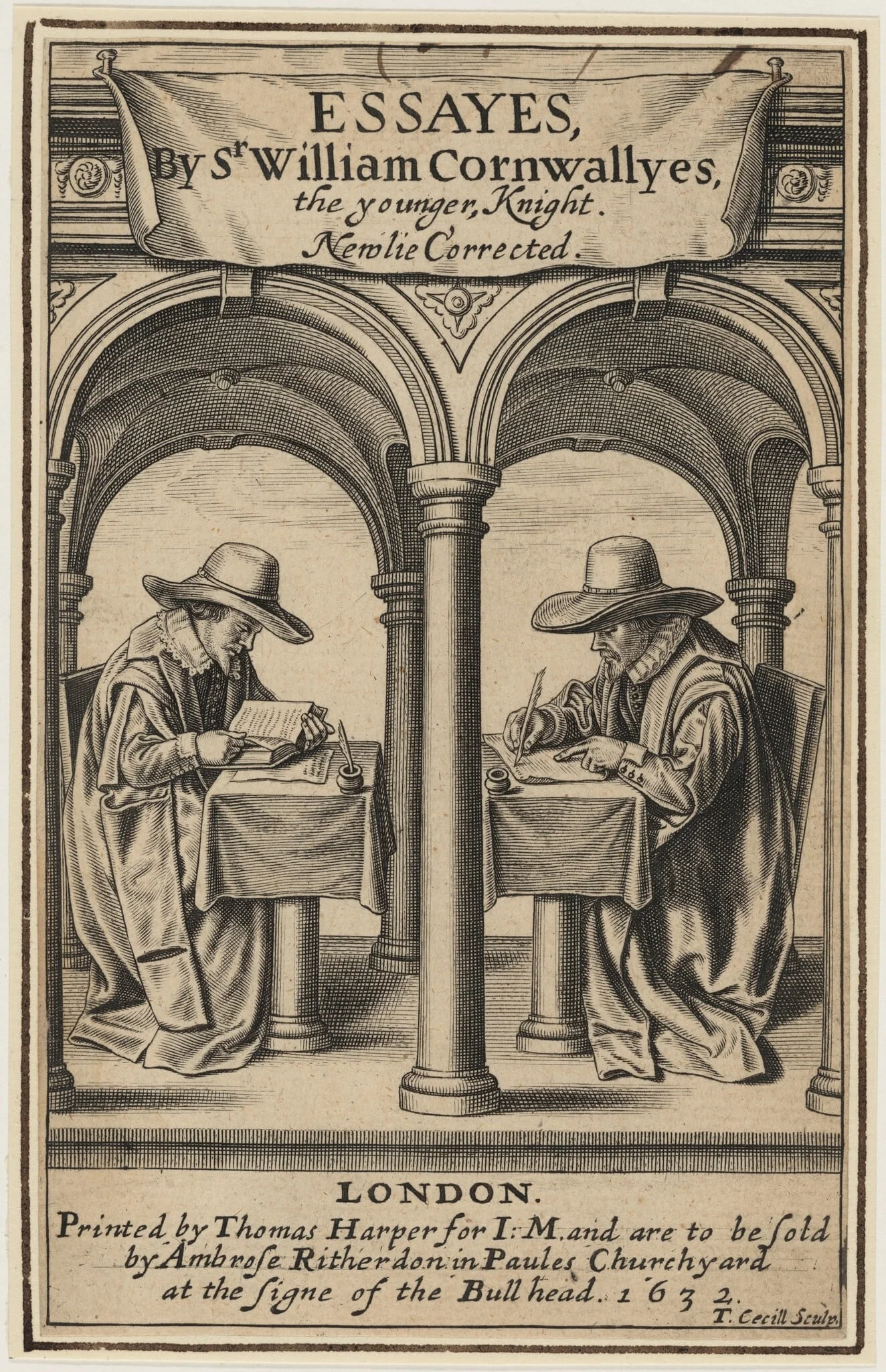 Title Page to Sir William Cornwally's Essays, by Thomas Cecil, ink, 1621