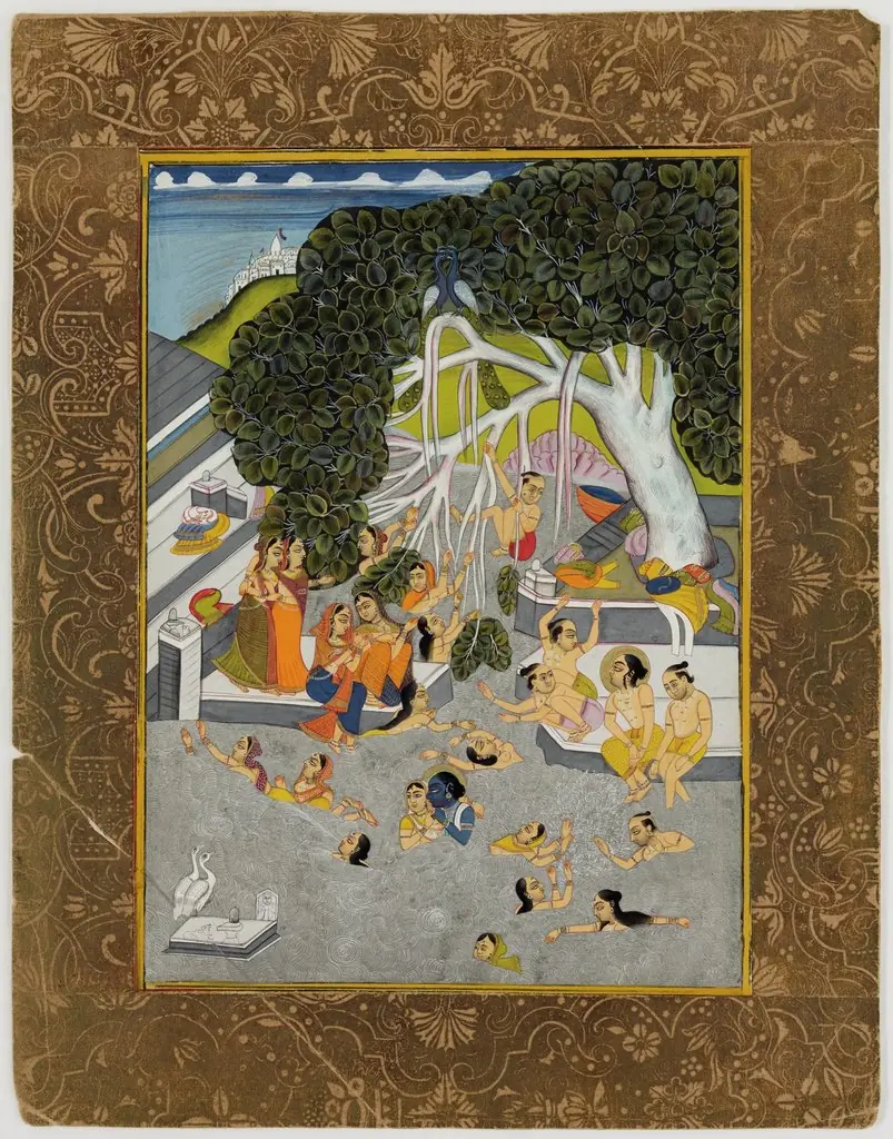 Krishna, Balarama and Gopis Swimming