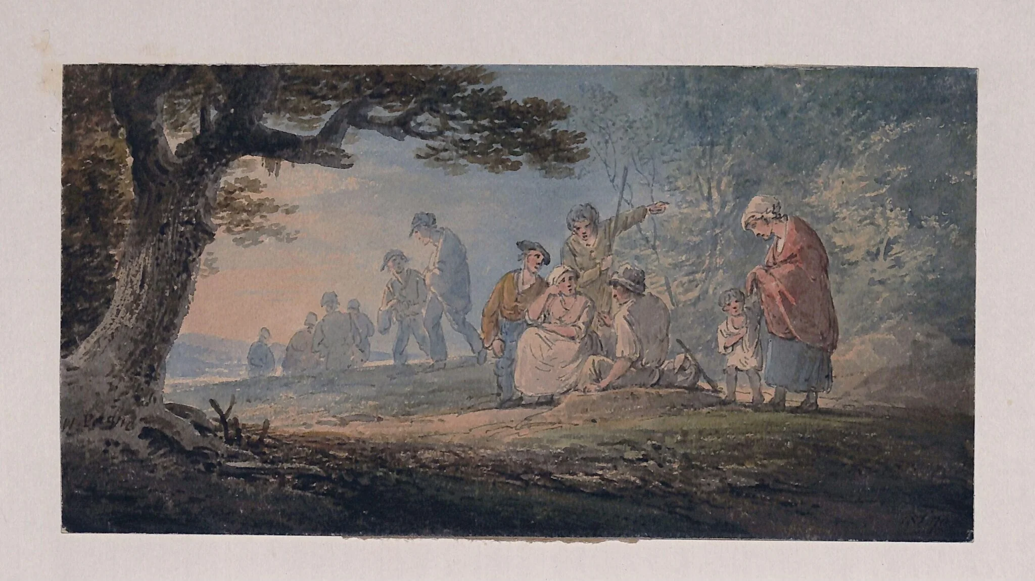 Landscape with figures, by Payne, watercolor, 1770