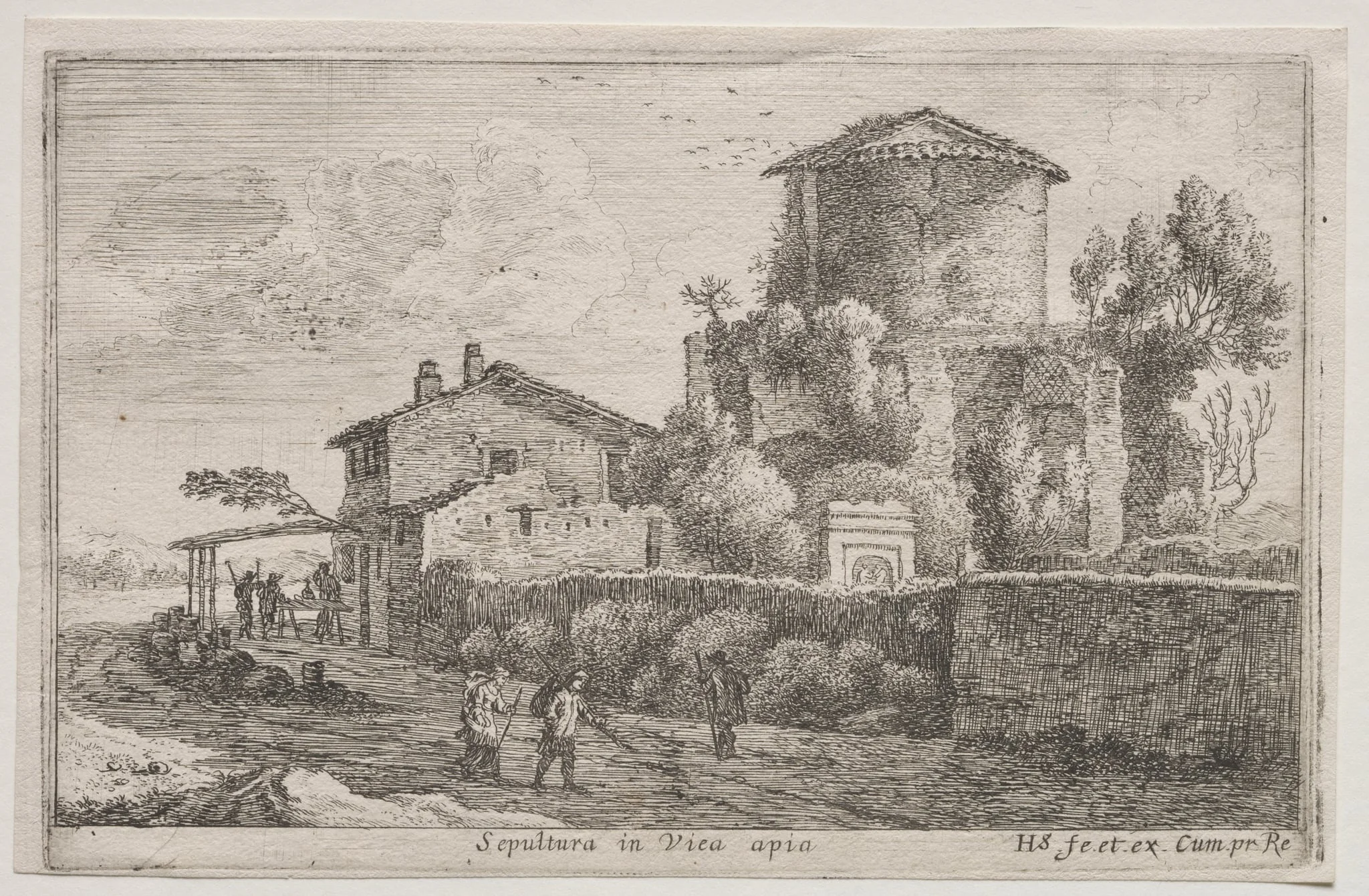 Diverse Views in and around Rome:  Tomb along the Appian Way, by Herman van Swanevelt, 1653