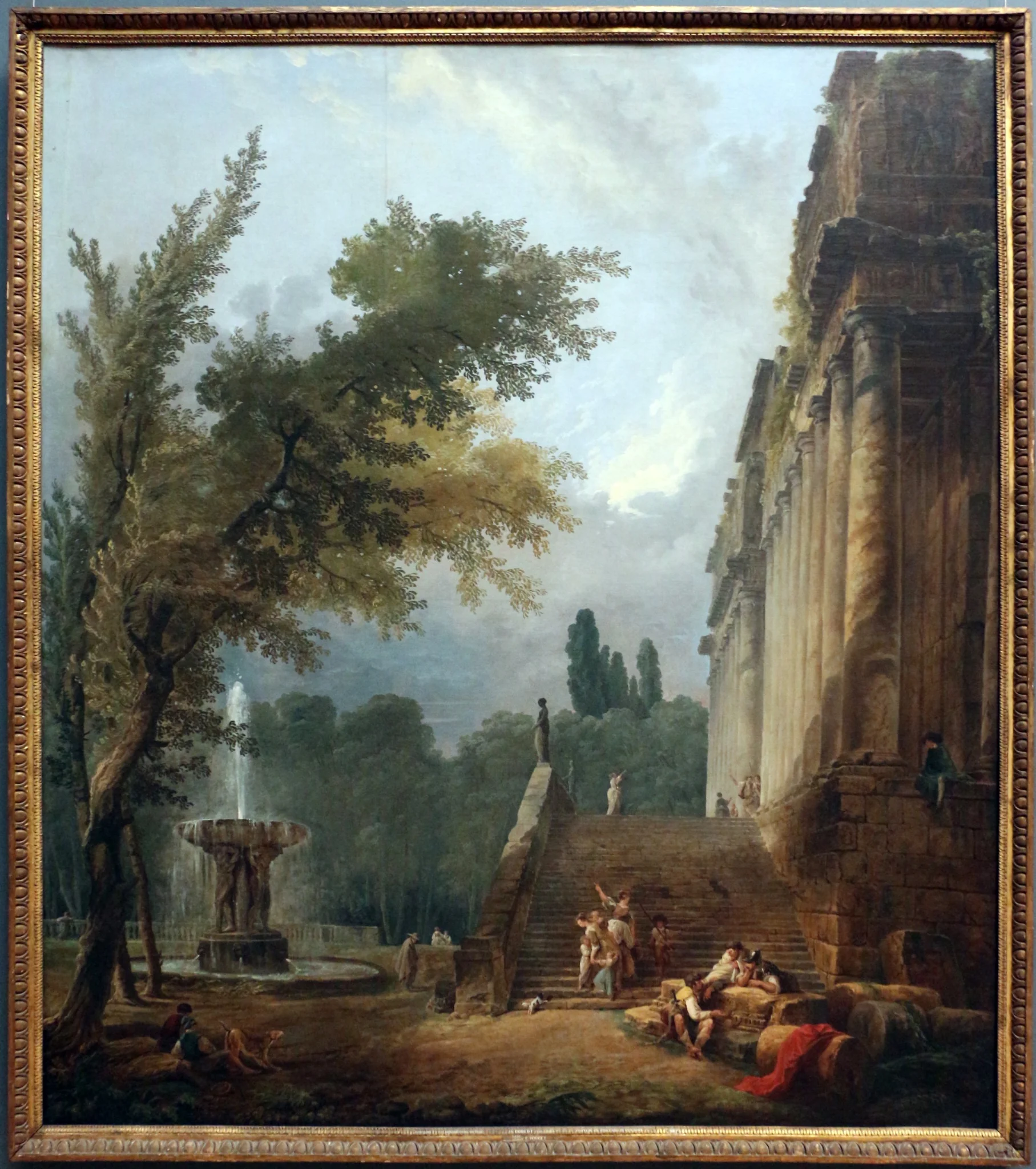 Fountain and Collonades in a Park, by Hubert Robert, unspecified, 1775