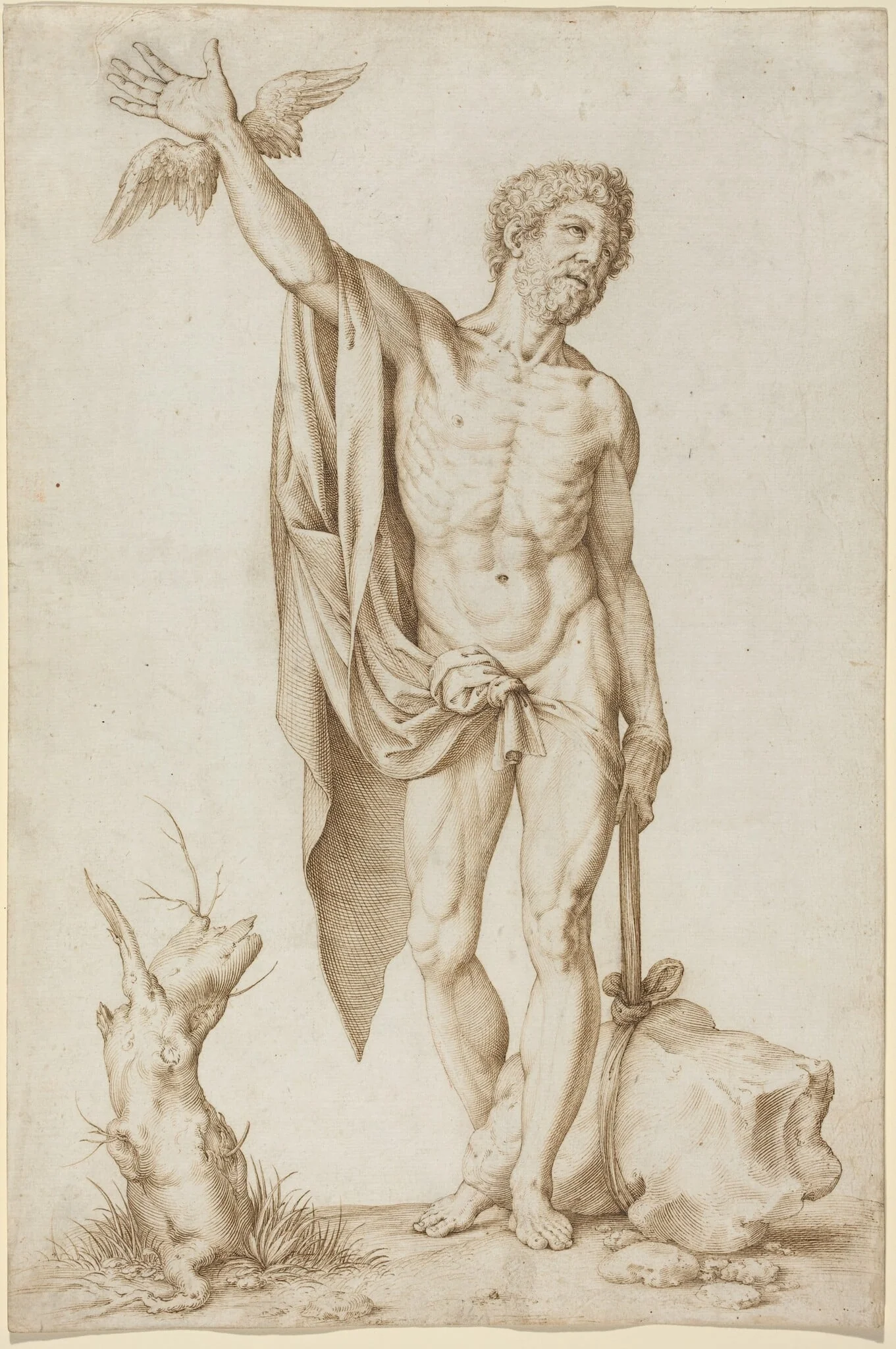 Allegory of Poverty Hindering Wit, by Cornelis Cort, ink, 1568