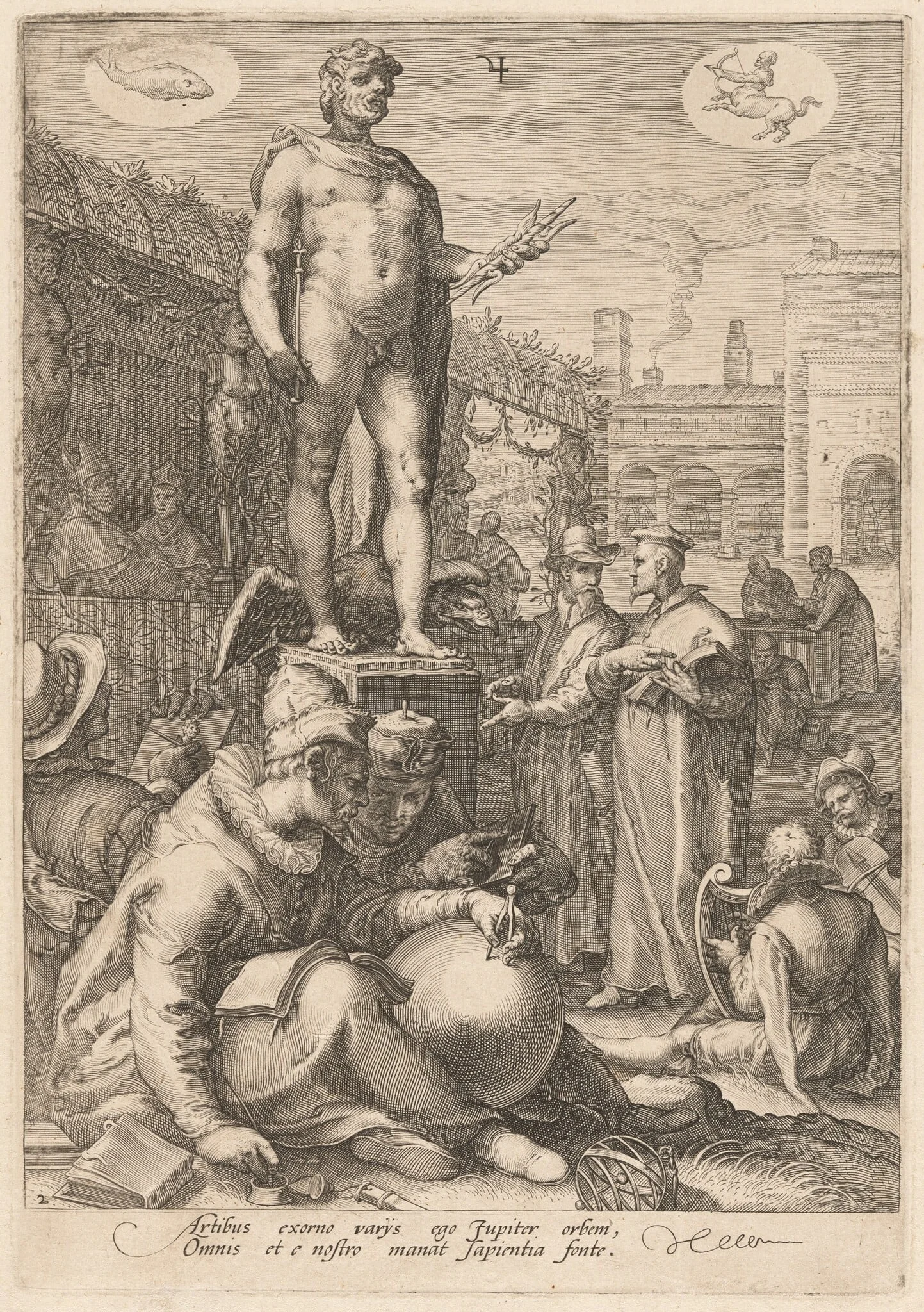 Jupiter Presiding Over the Liberal Arts, by Jan Pietersz Saenredam, ink, 1596