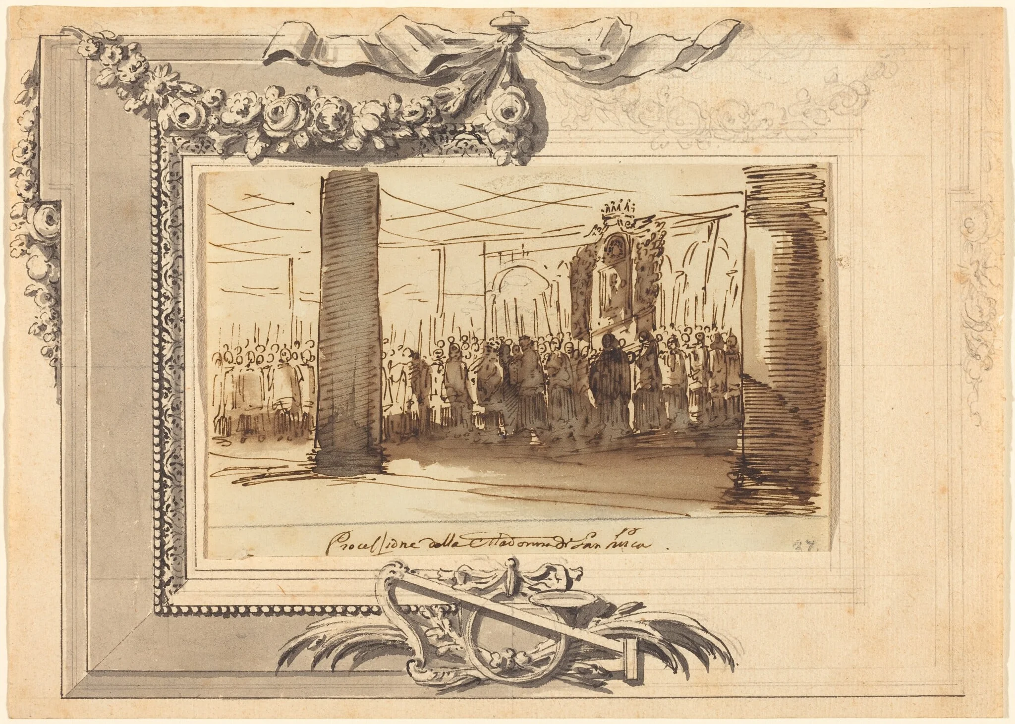 A Procession of the Madonna di San Luca, by French 18th Century, ink, 1750