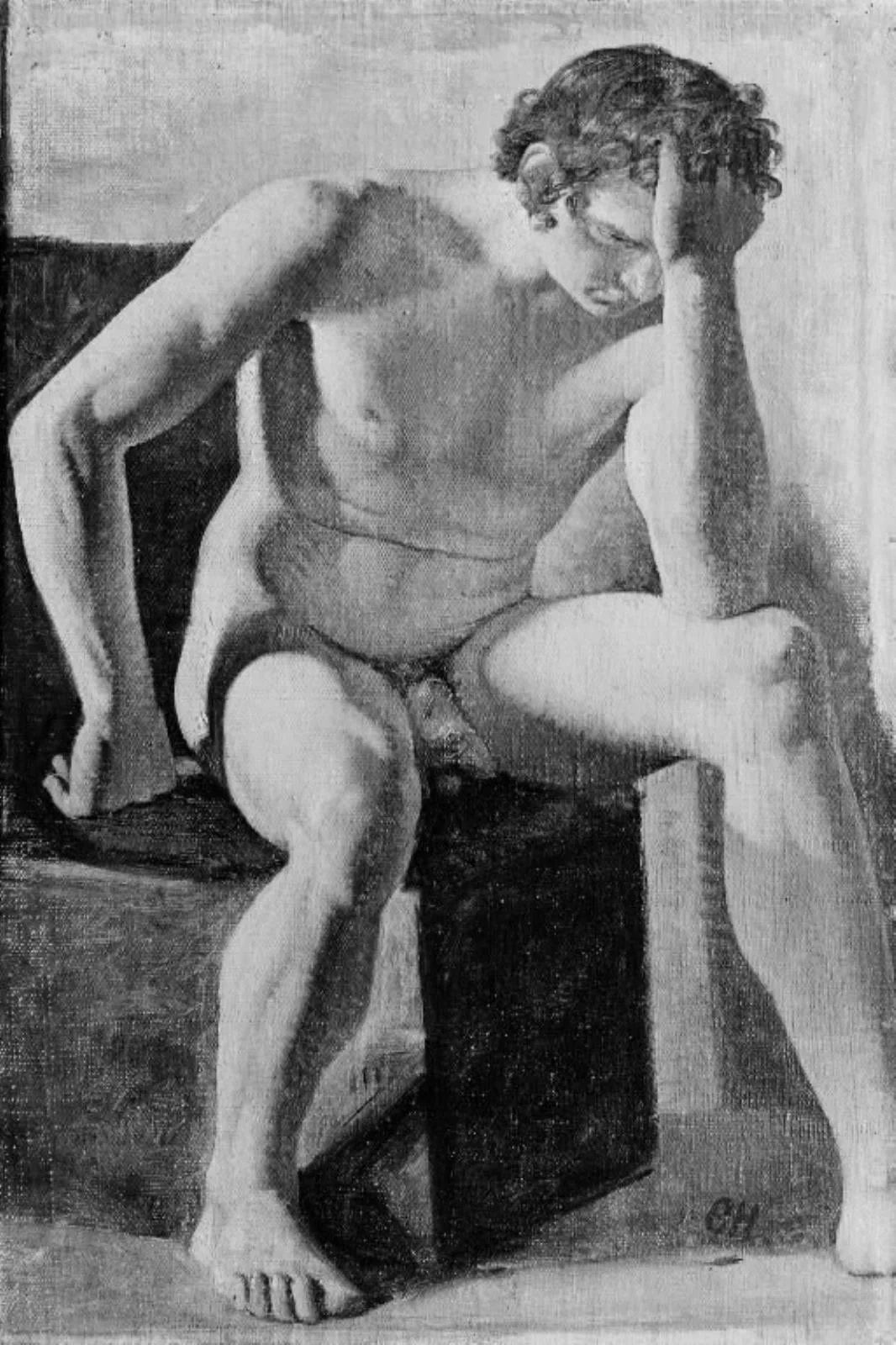 Siddende mandlig model, by Unknown, 1849