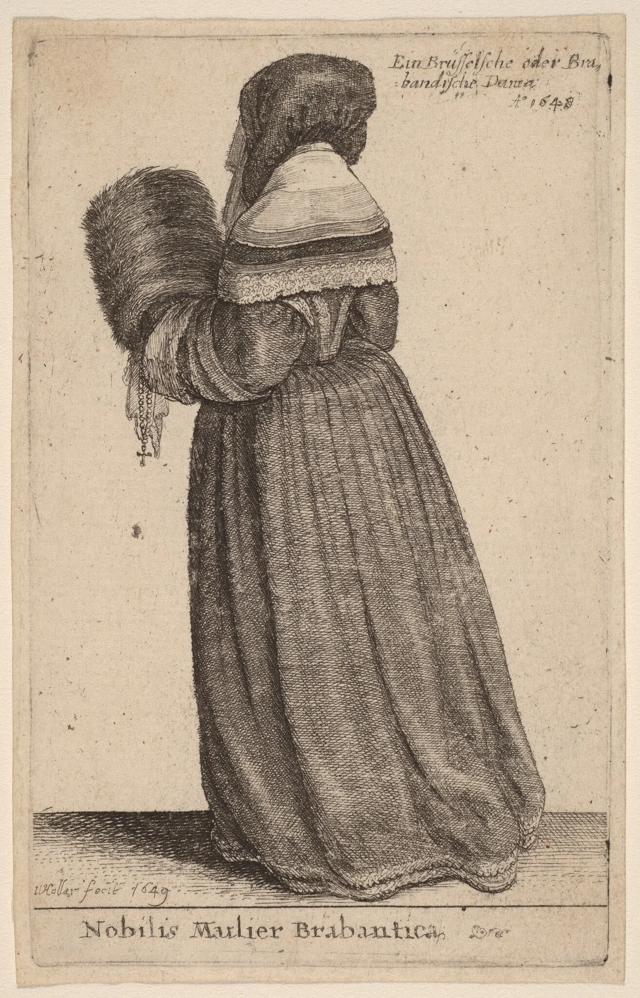 Nobilis Mulier Brabantica, by Wenceslaus Hollar, ink, 1649