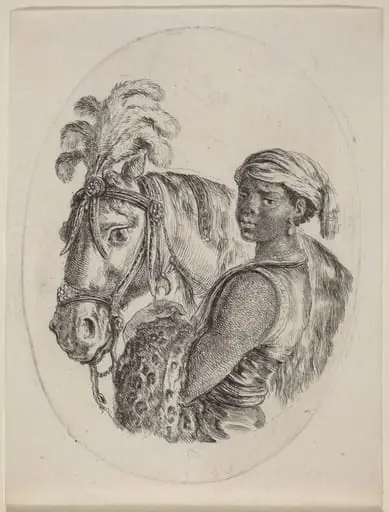 Black Groom with an Arabian Horse