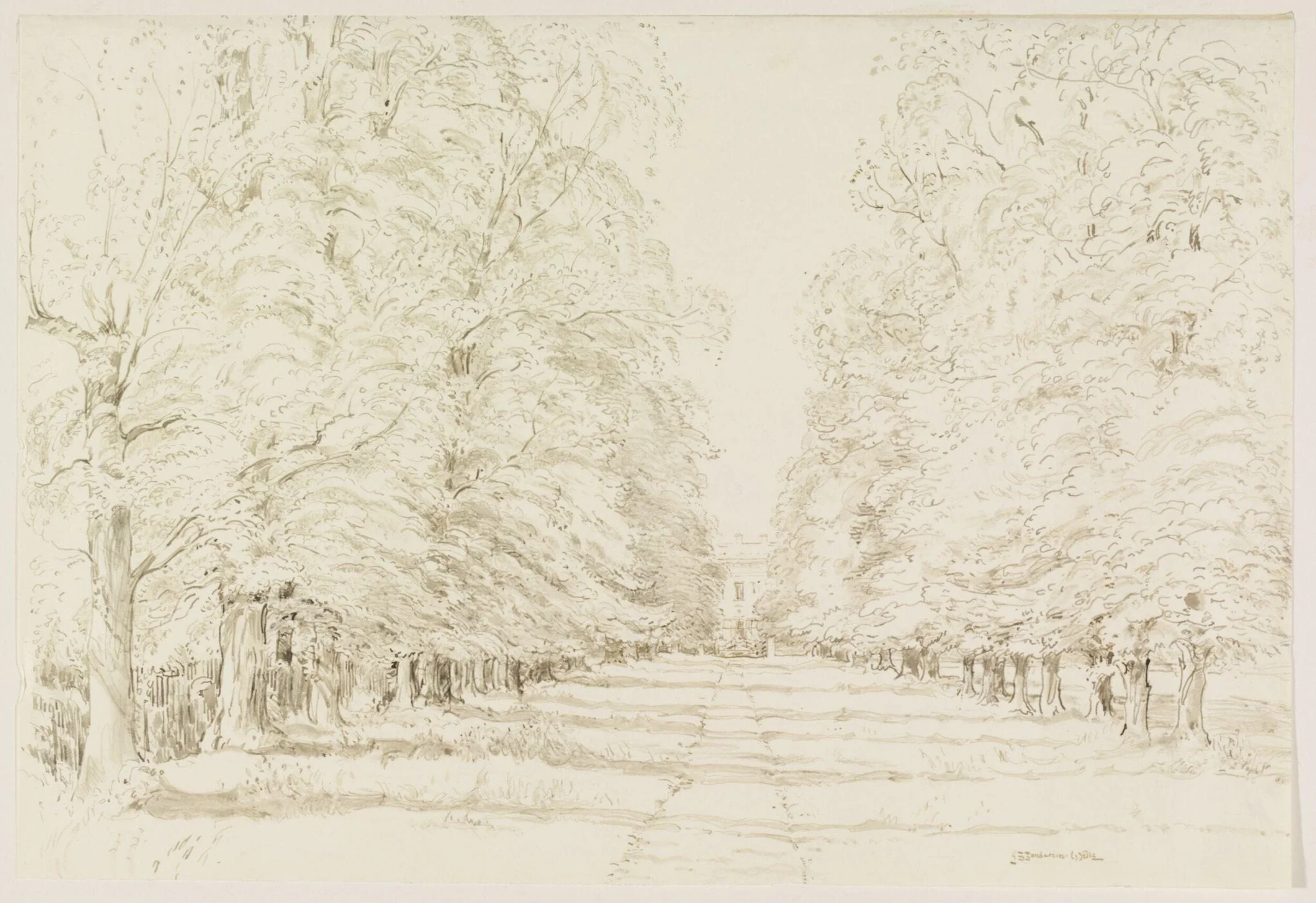 Ham House; the Avenue from the gate in Sandy Lane, by John Sanderson Sanderson-Wells, watercolor, 1940