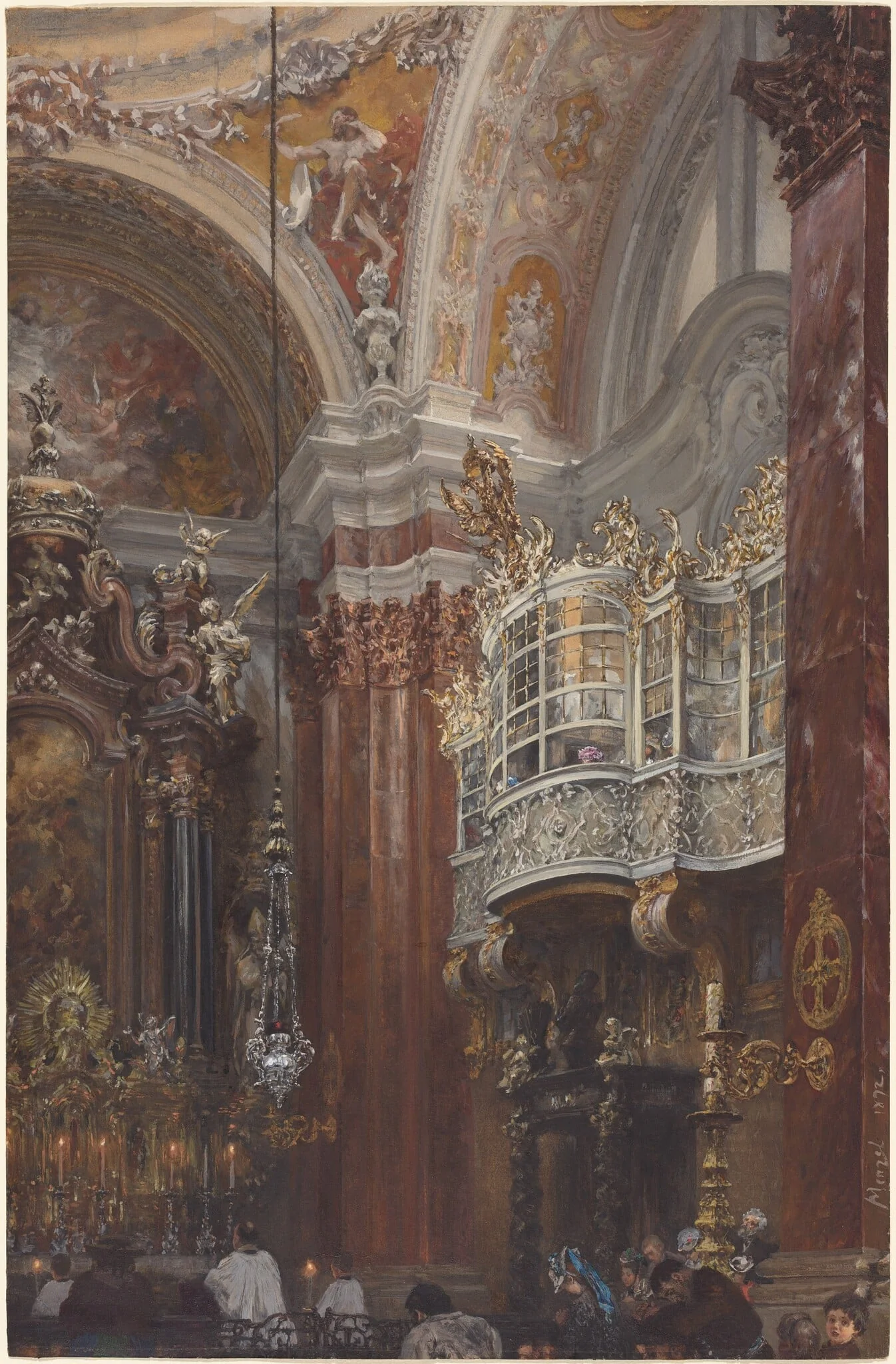 The Interior of the Jacobskirche at Innsbruck, by Adolph von Menzel, gouache, 1872
