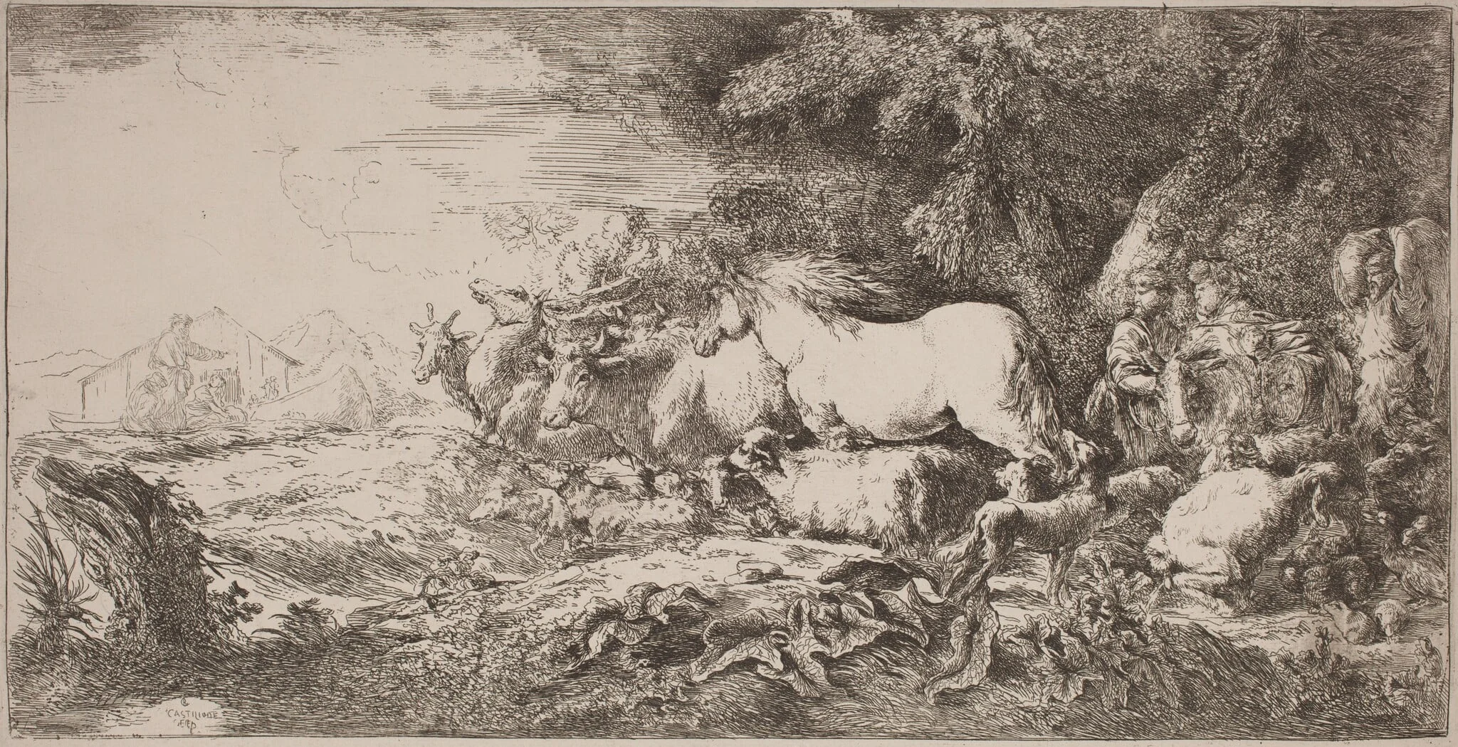 The Animals Going toward the Ark, by Giovanni Benedetto Castiglione, ink, 1652
