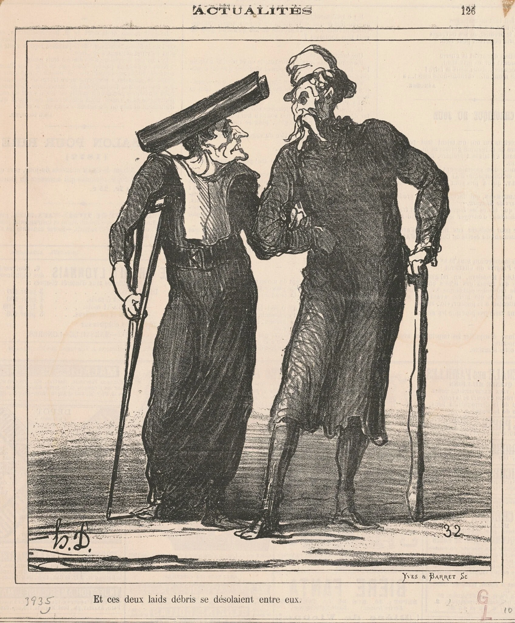 Et ces deux laids débris se désolaient entre eux, by Honoré Daumier, ink, 1866