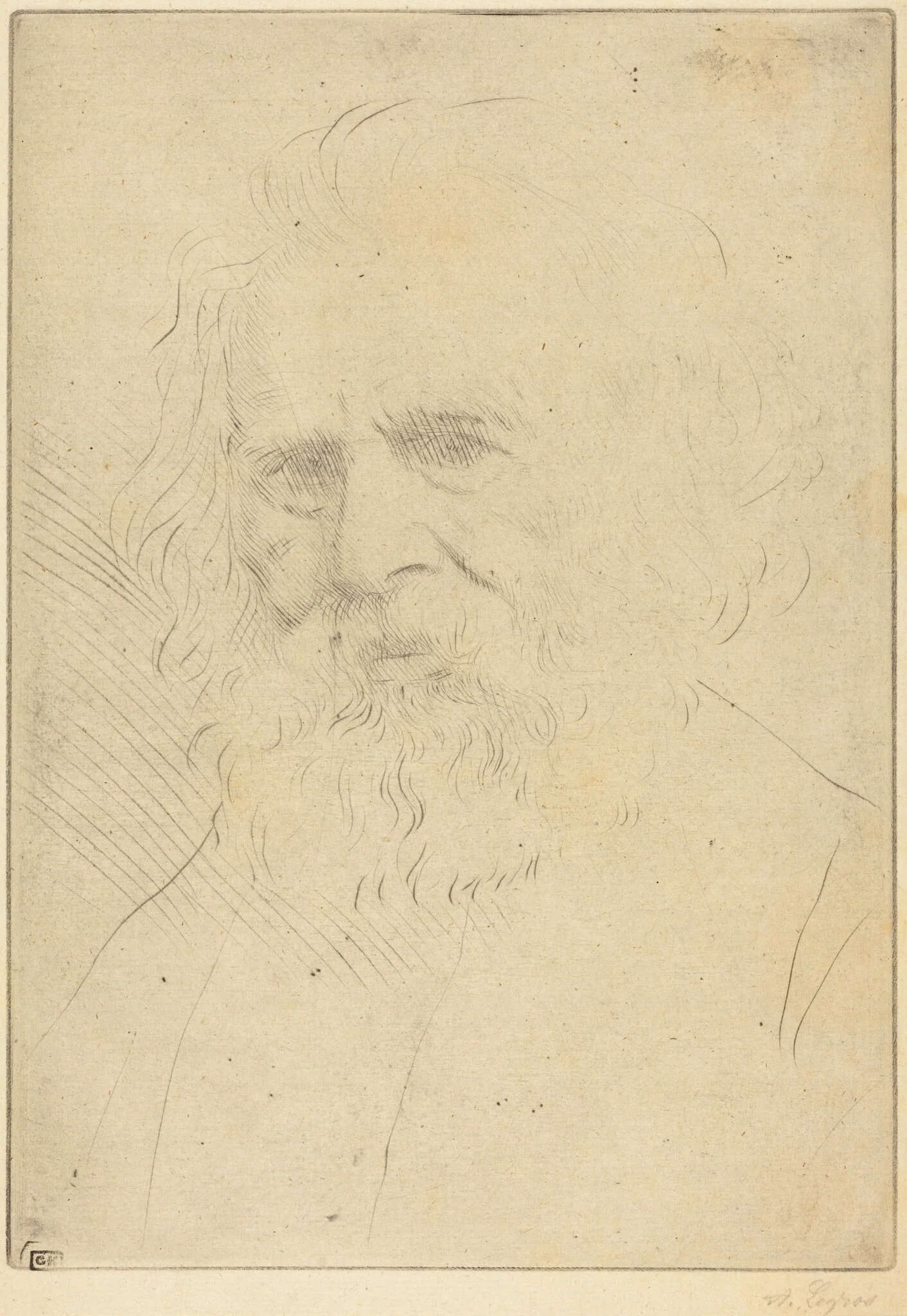 W.H. Longfellow, 1st plate, by Alphonse Legros, ink, 1874