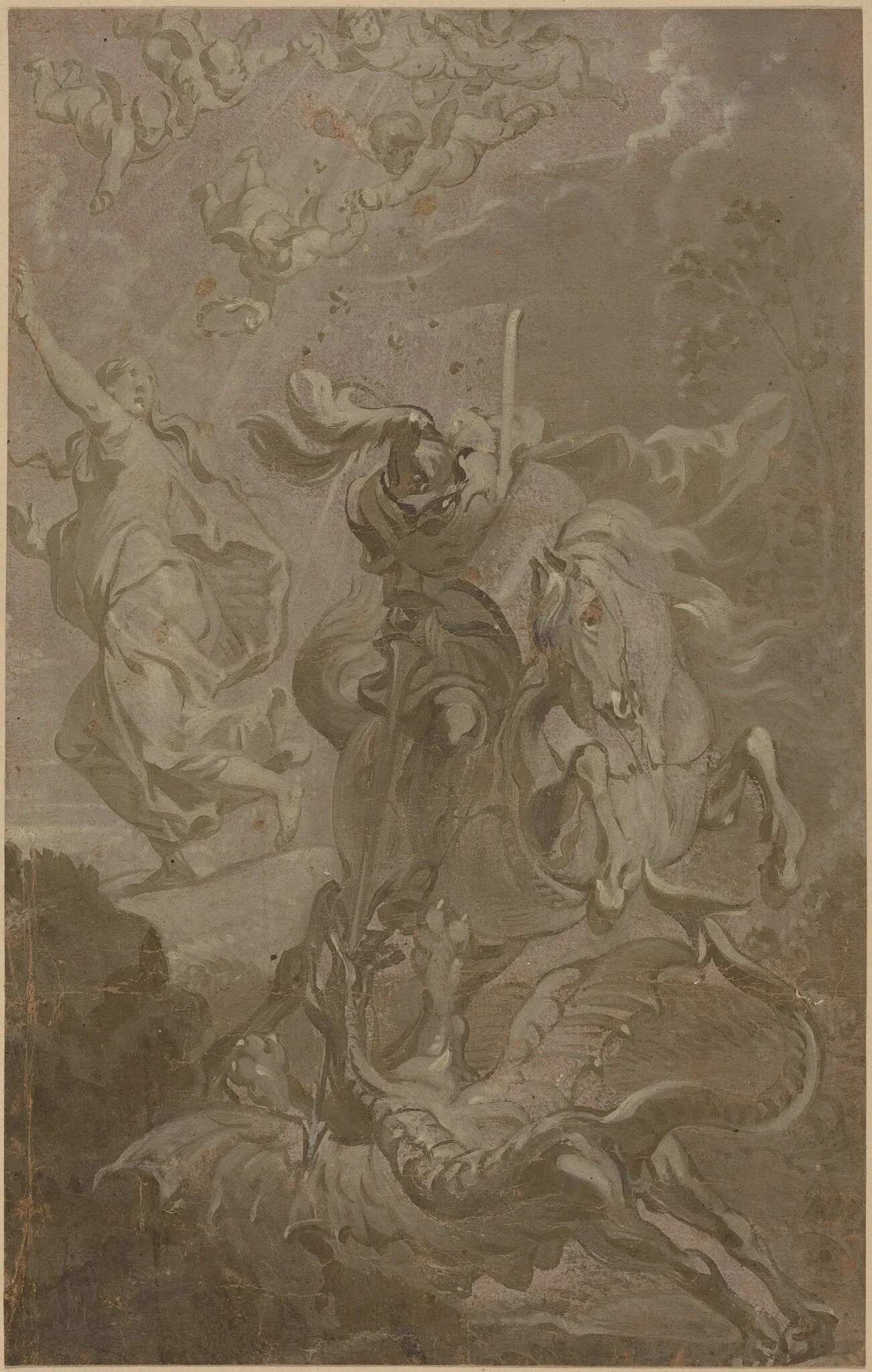 Saint George and the Dragon, by Anthonis Sallaert, gouache, 1624