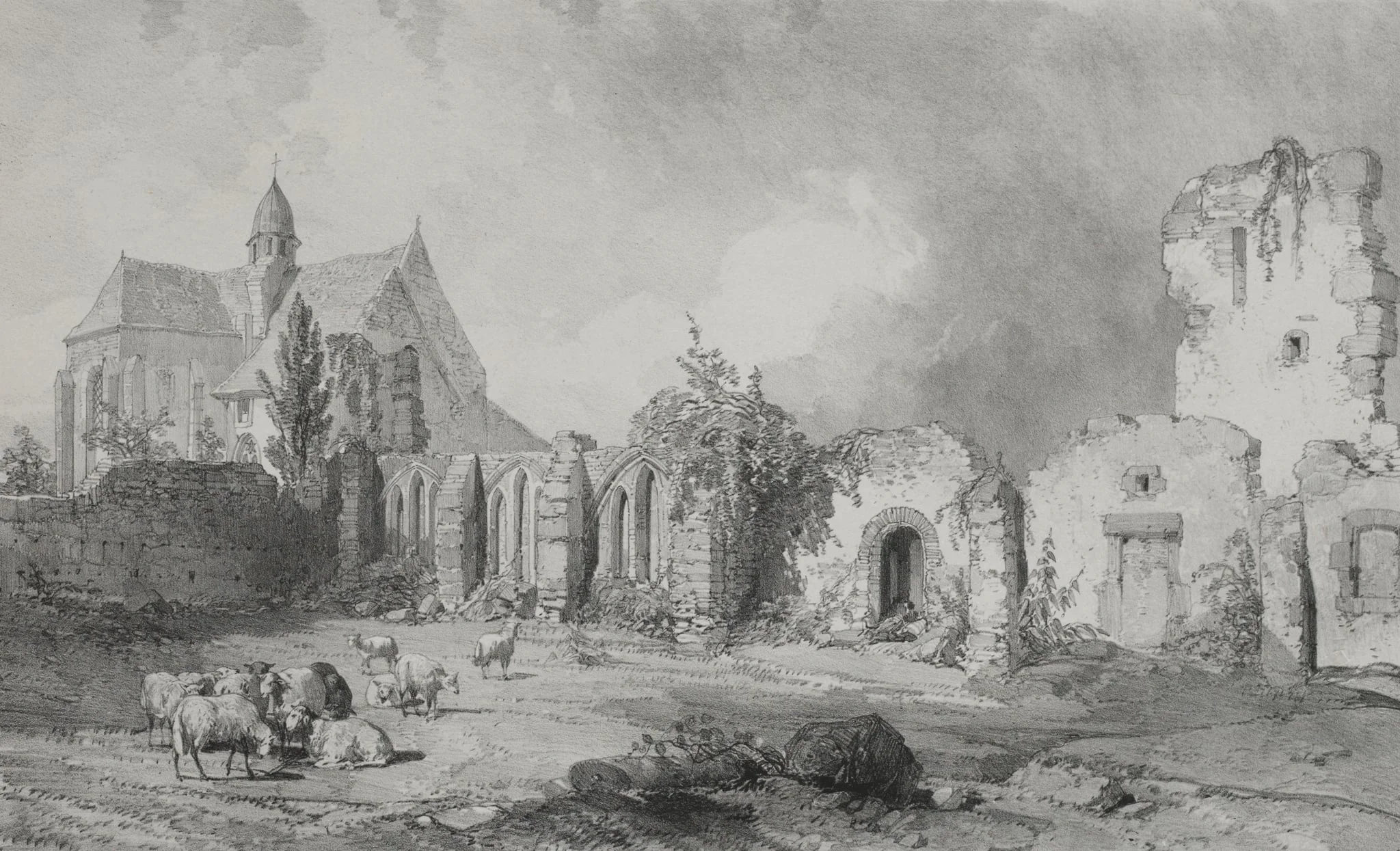 Voyages pittoresques et romantiques dans l'ancienne France.  Bretagne:  Abbaye de Relec, by Eugène Ciceri, 1845