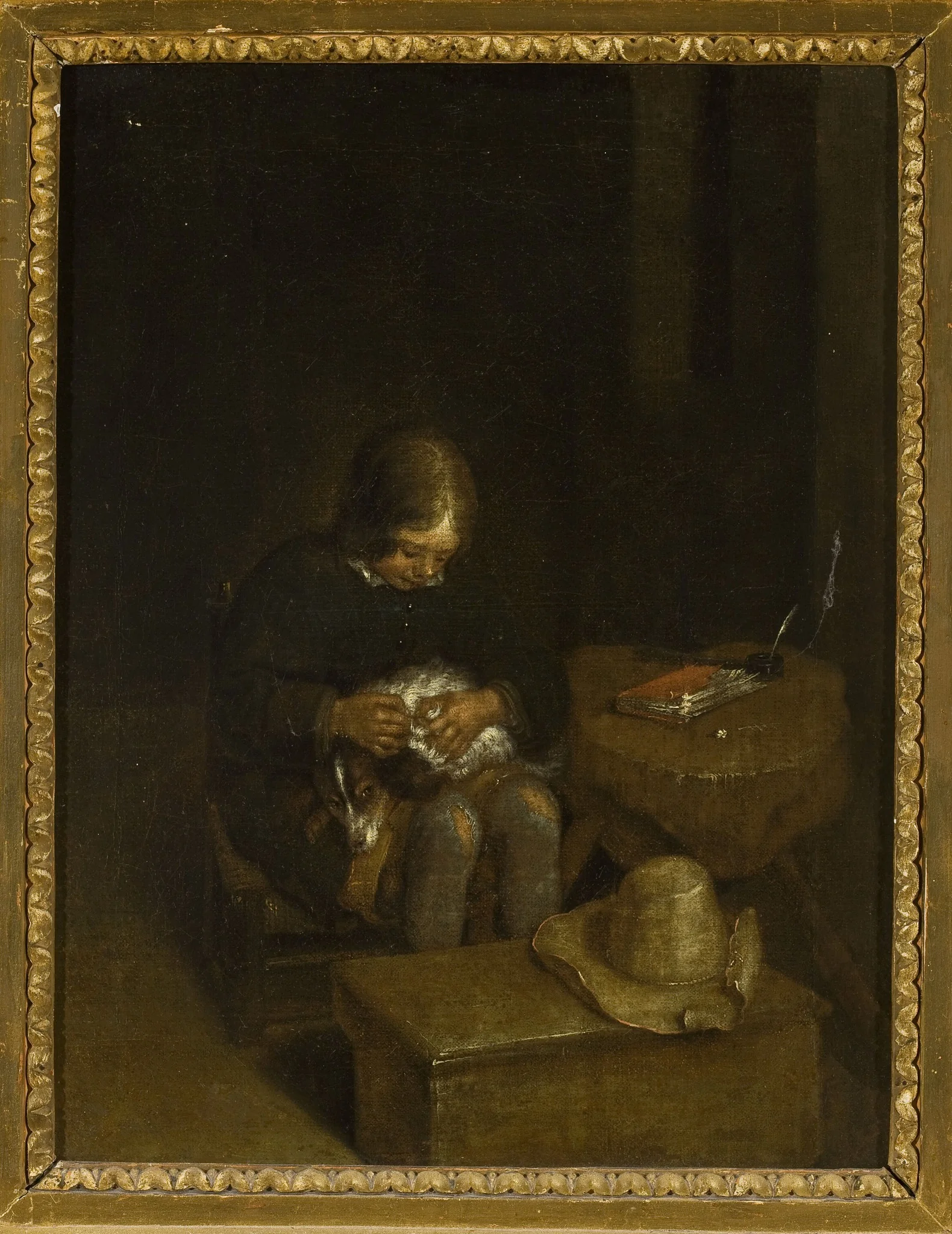 A Boy Lousing a Dog