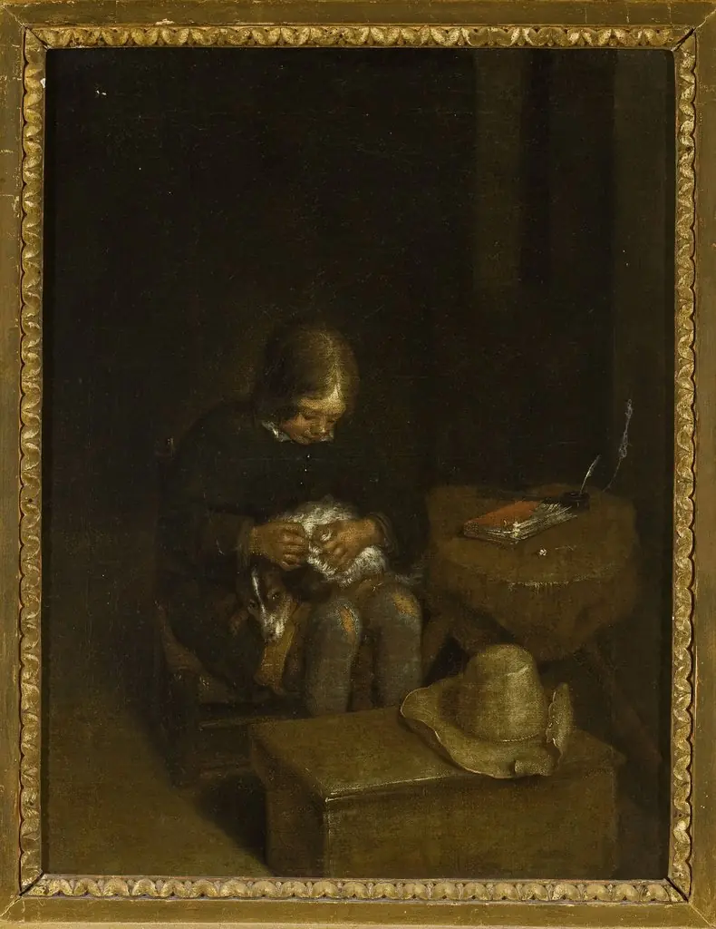 A Boy Lousing a Dog