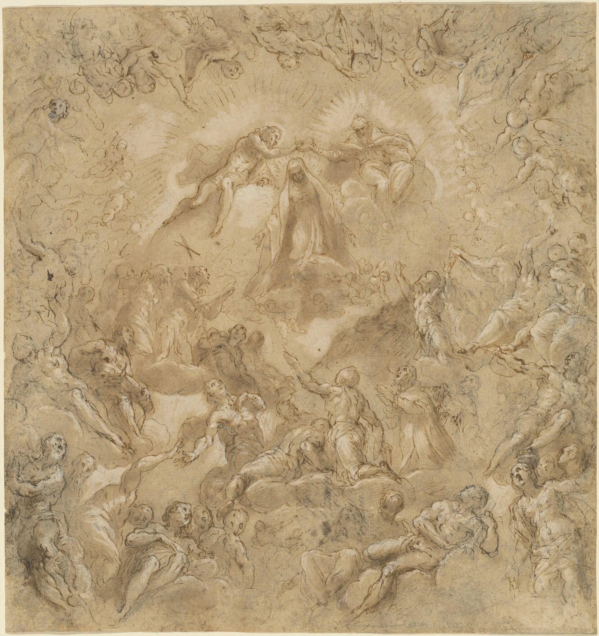 The Coronation of the Virgin, by Jacopo Palma il Giovane, ink, 1590