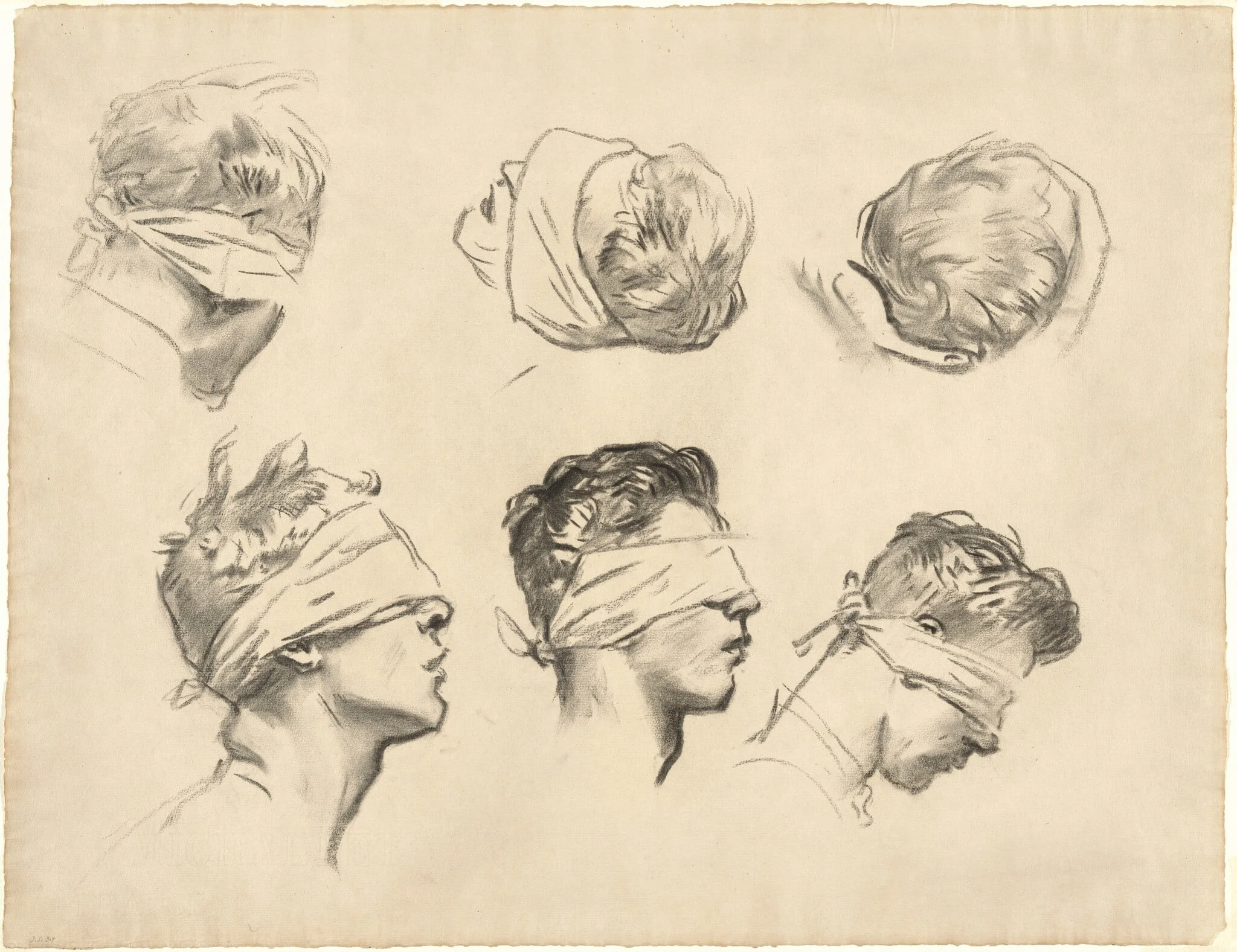 Studies for "Gassed", by John Singer Sargent, charcoal, 1918