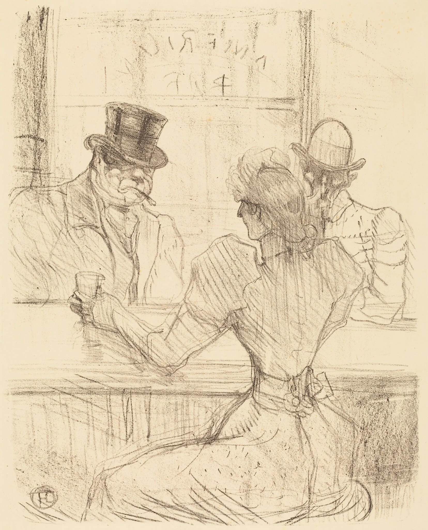At the Picton Bar, rue Scribe (Au bar Picton, rue Scribe), by Henri de Toulouse-Lautrec, ink, 1896